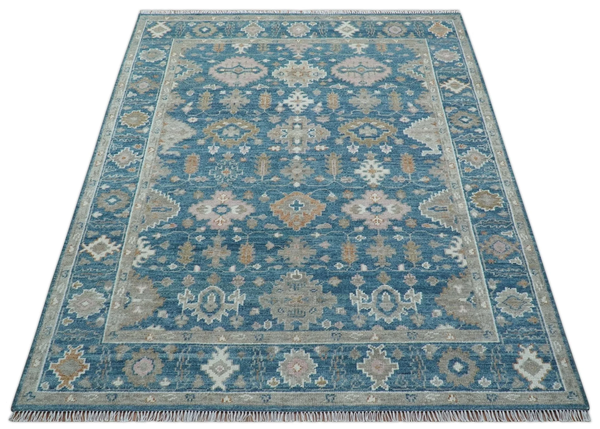 Custom Made Traditional Turkish Blue Hand knotted Wool Area Rug - Image 11
