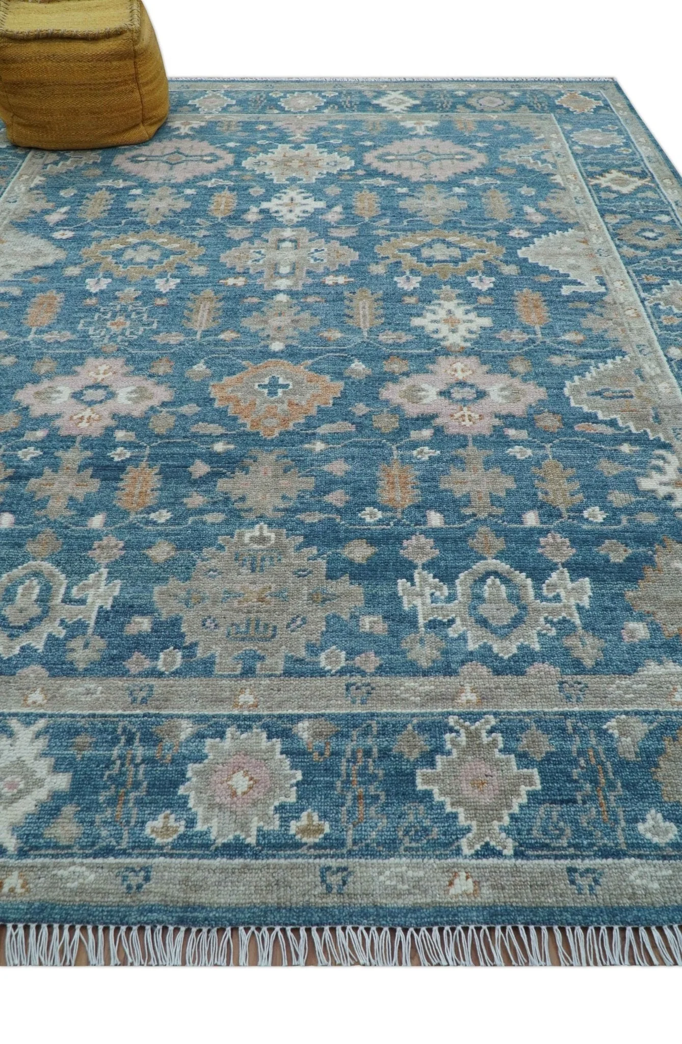 Custom Made Traditional Turkish Blue Hand knotted Wool Area Rug - Image 4