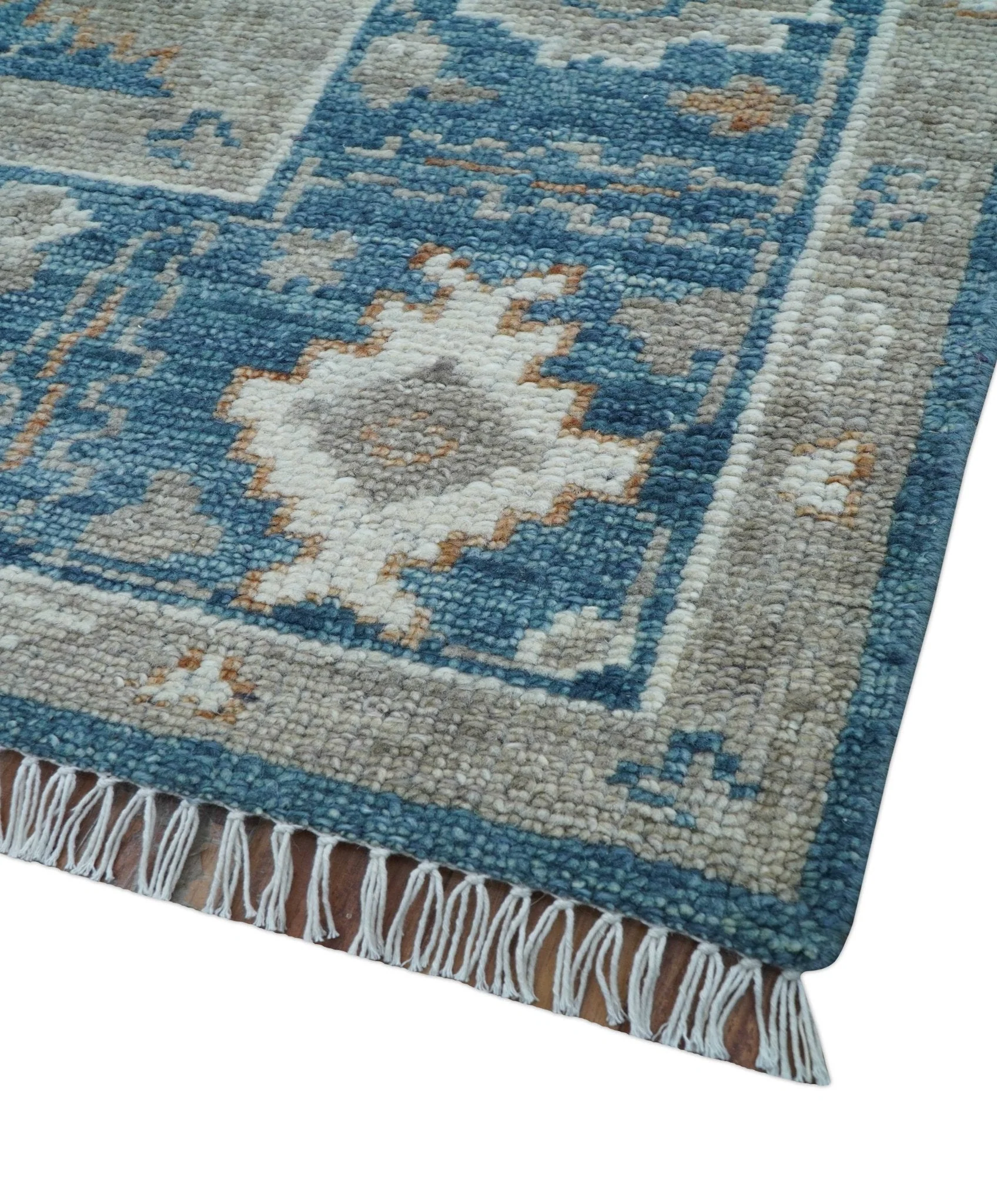 Custom Made Traditional Turkish Blue Hand knotted Wool Area Rug - Image 6