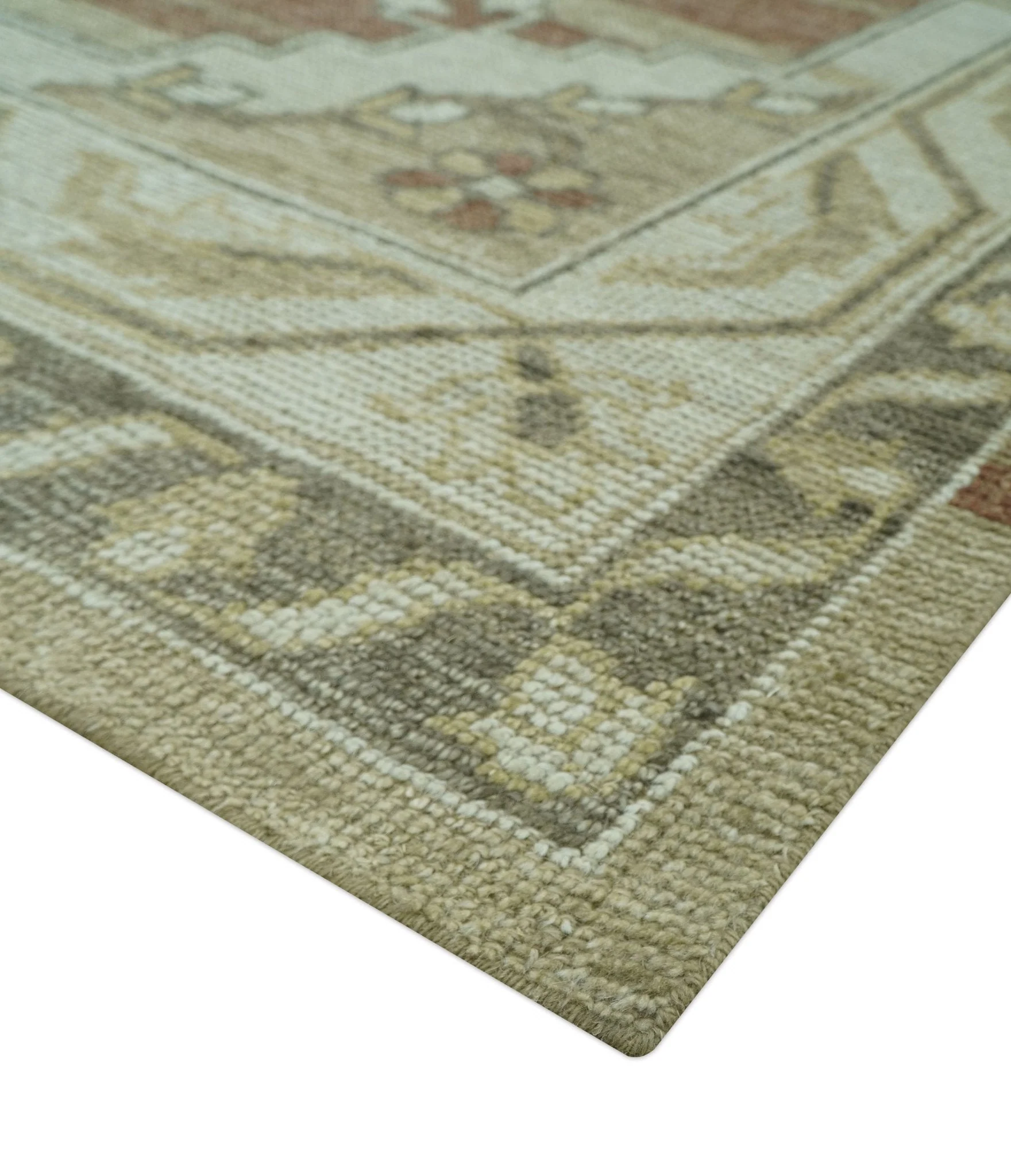 Custom Made Traditional Turkish Design Beige And Rust Hand knotted Wool Area Rug - Image 4