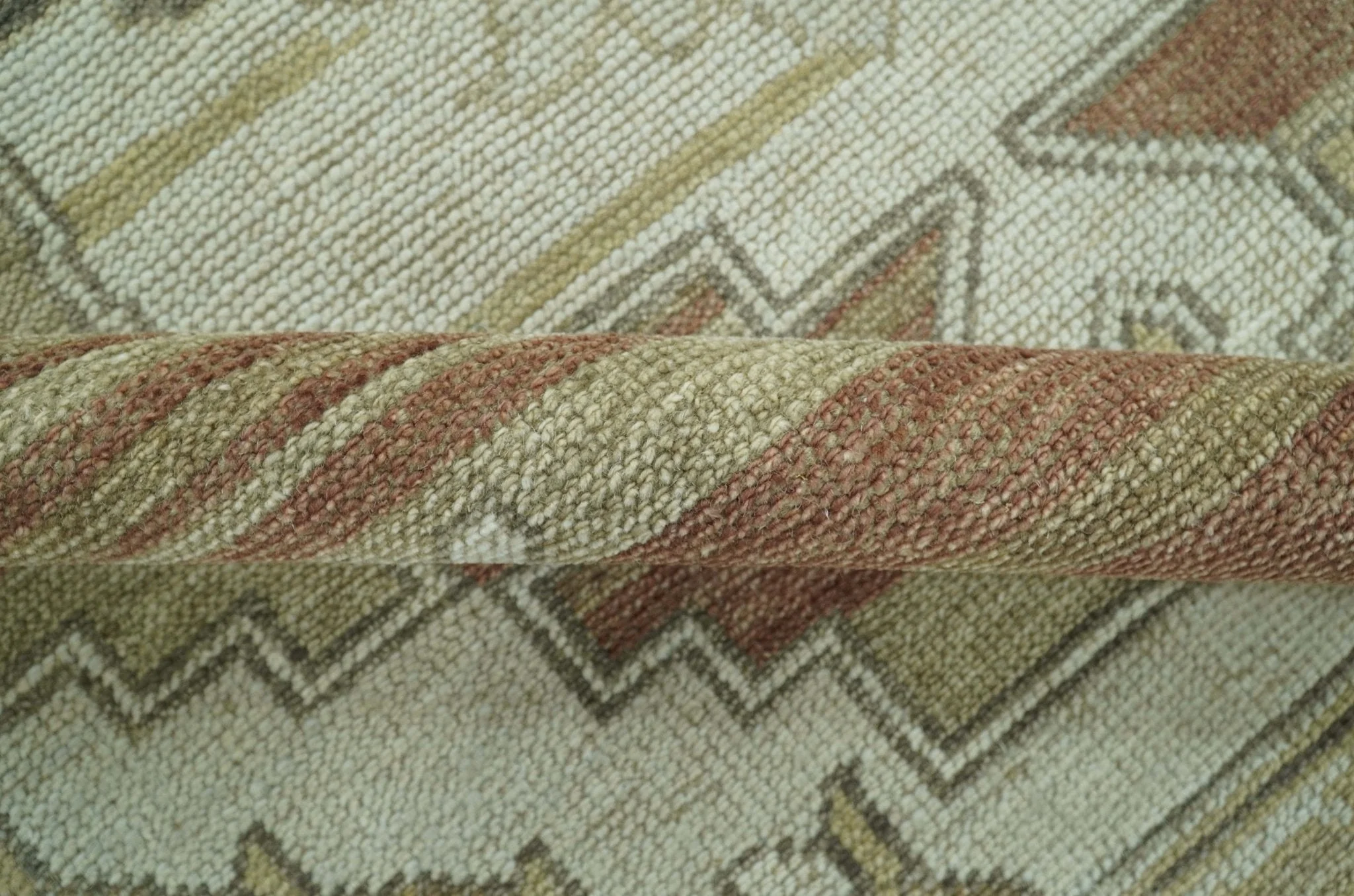 Custom Made Traditional Turkish Design Beige And Rust Hand knotted Wool Area Rug - Image 7