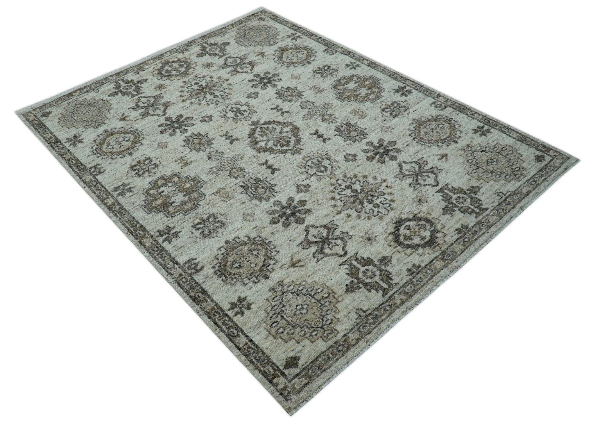 Custom Made Traditional Turkish Design Beige Hand Knotted Natural Wool Area Rug - Image 10