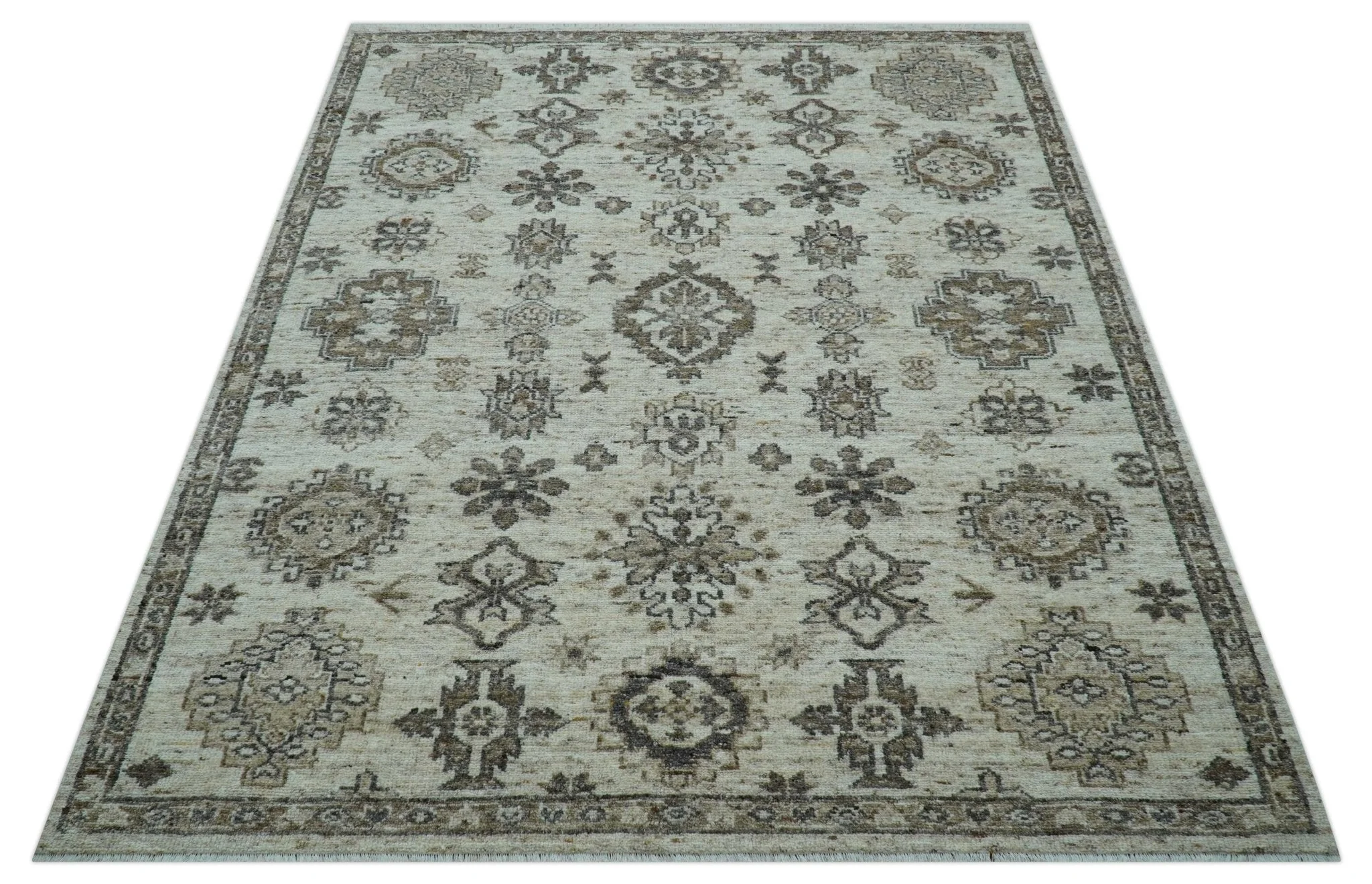 Custom Made Traditional Turkish Design Beige Hand Knotted Natural Wool Area Rug - Image 11