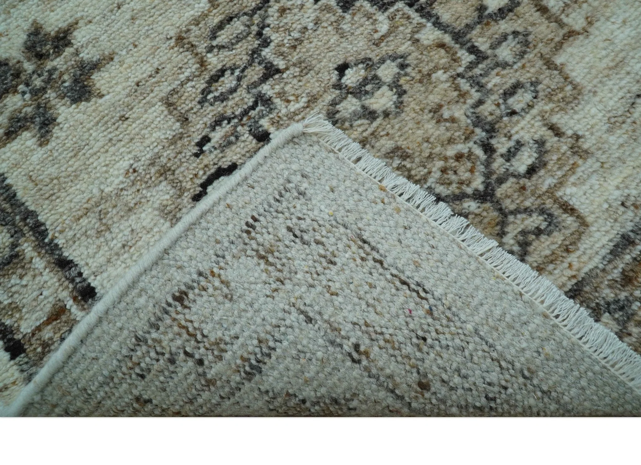 Custom Made Traditional Turkish Design Beige Hand Knotted Natural Wool Area Rug - Image 5