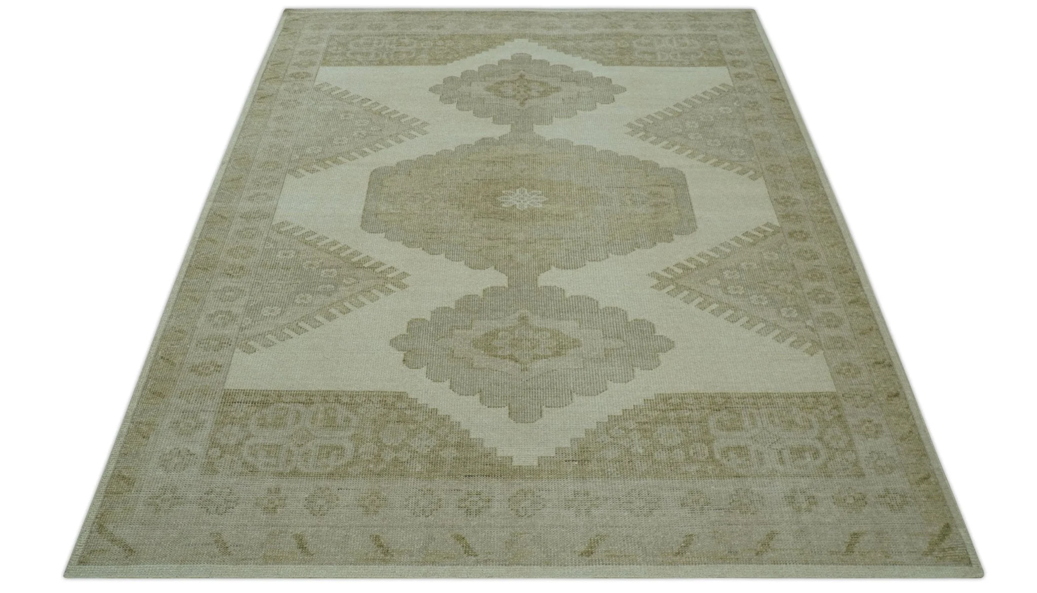 Custom Made Traditional Turkish Design Beige Hand knotted Wool Area Rug - Image 10