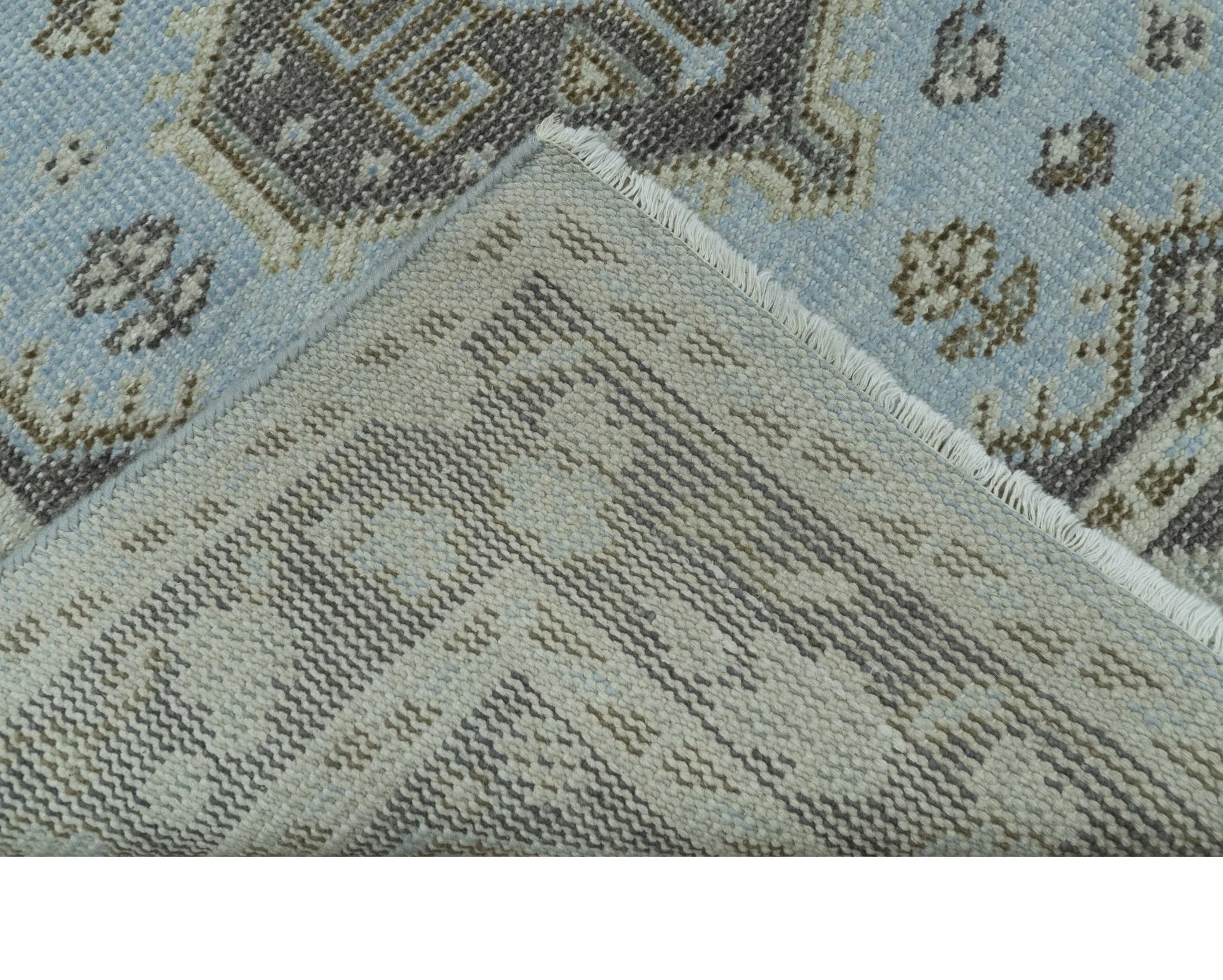 Custom Made Traditional Turkish design Blue And Brown Hand Knotted Wool Area Rug - Image 3