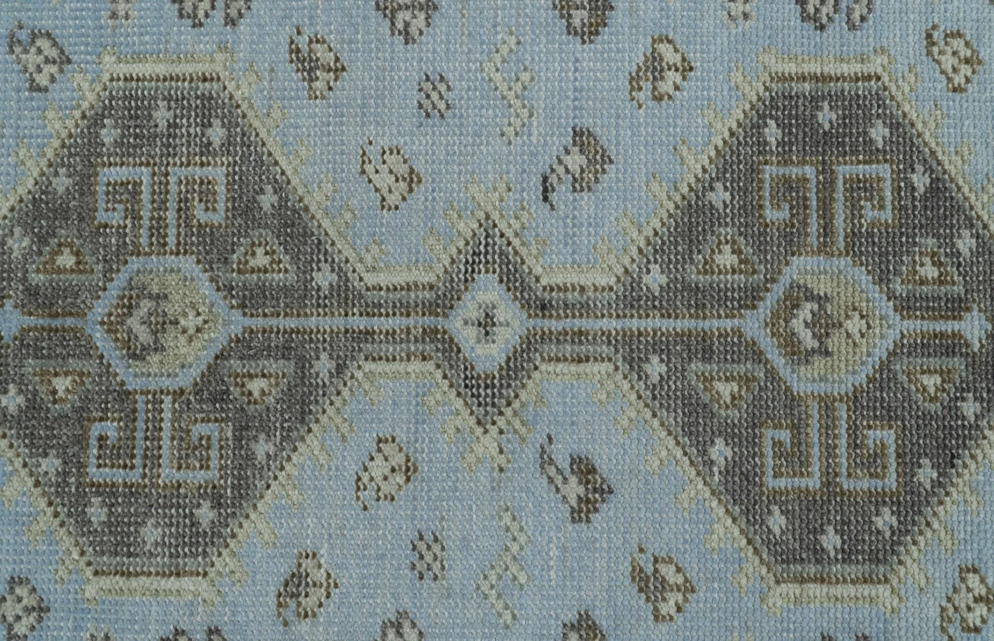 Custom Made Traditional Turkish design Blue And Brown Hand Knotted Wool Area Rug - Image 5