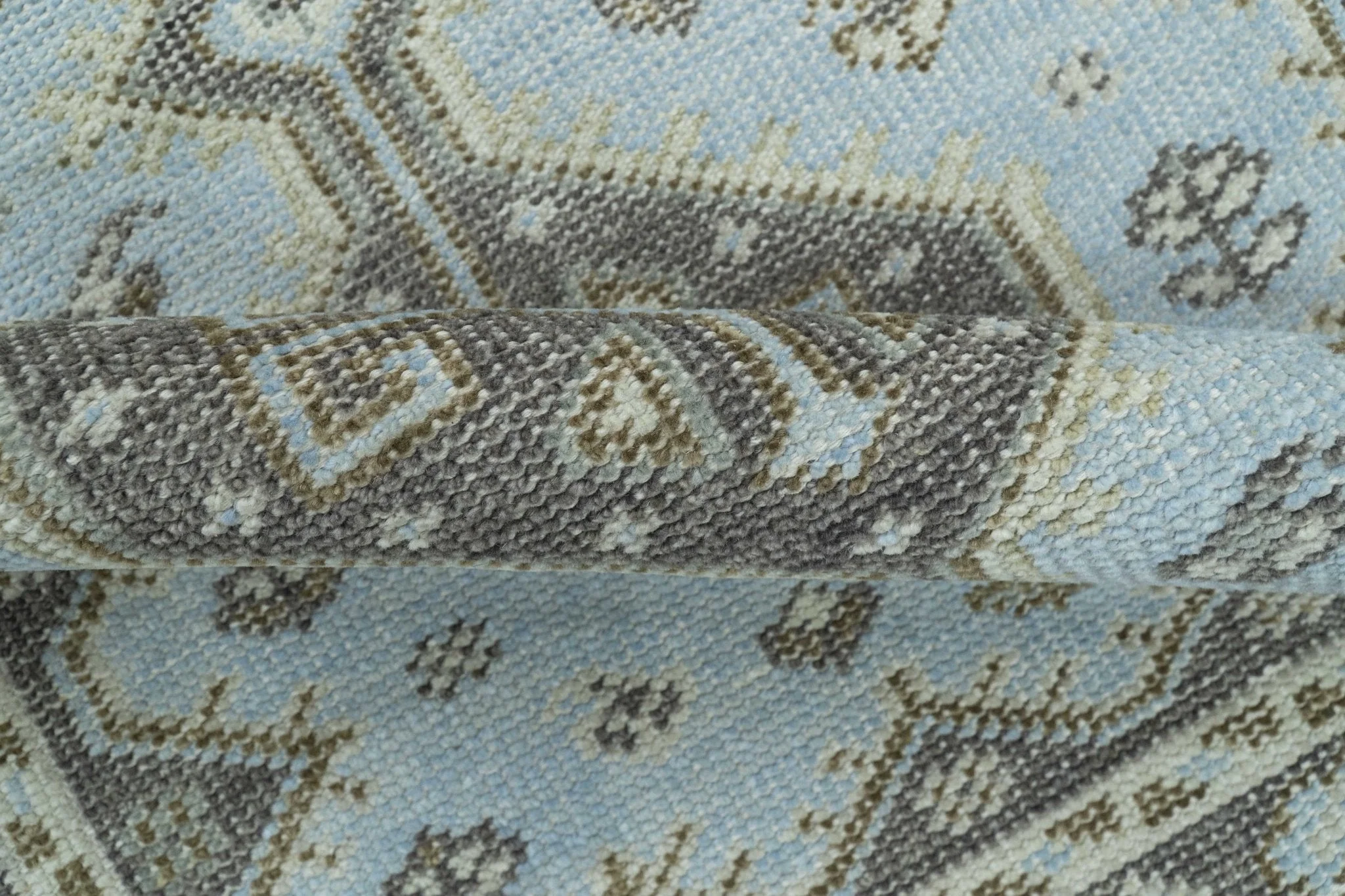 Custom Made Traditional Turkish design Blue And Brown Hand Knotted Wool Area Rug - Image 6