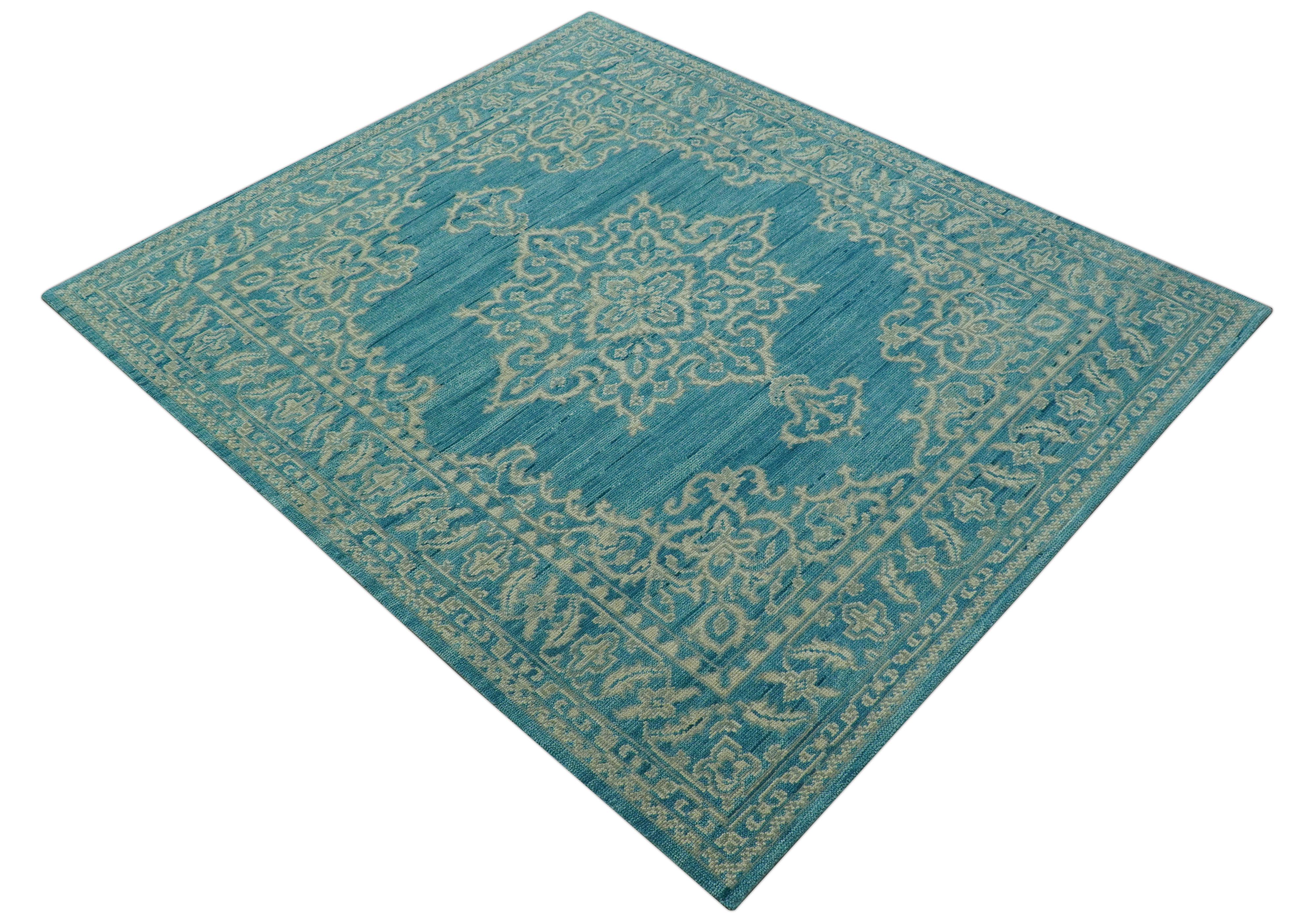 Custom Made Traditional Turkish Design Blue Hand Knotted Wool Area Rug - Image 10