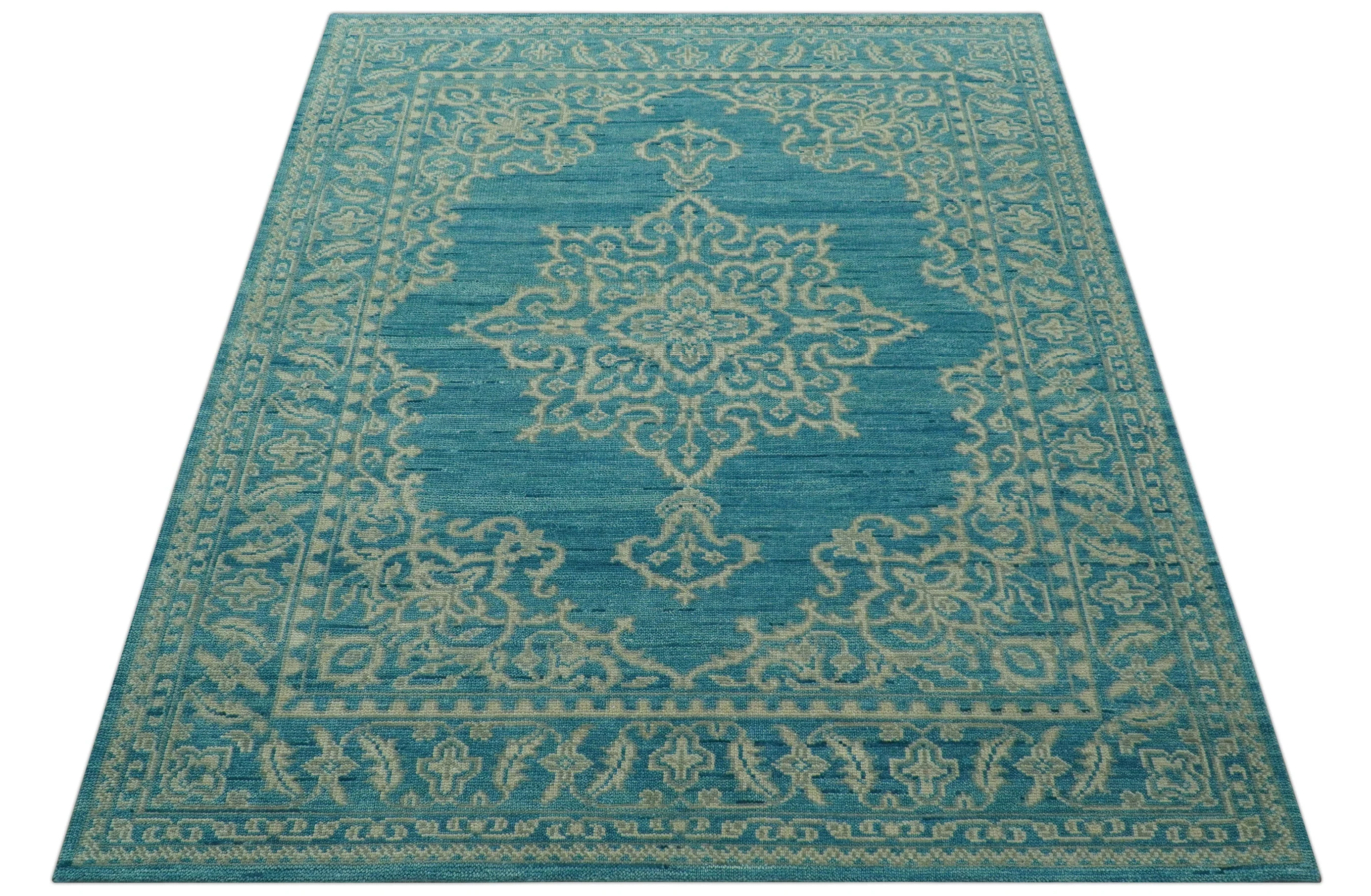 Custom Made Traditional Turkish Design Blue Hand Knotted Wool Area Rug - Image 11