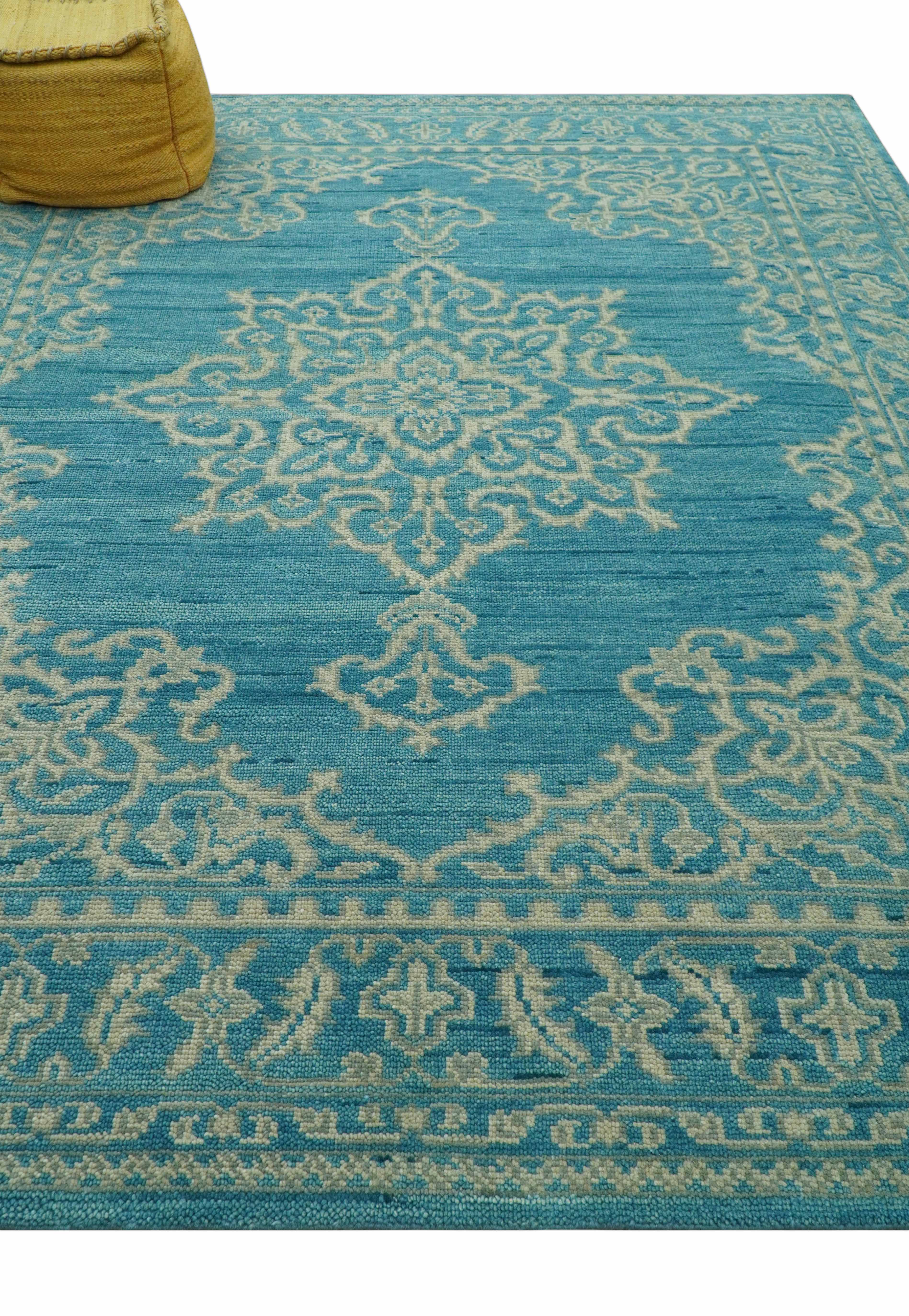 Custom Made Traditional Turkish Design Blue Hand Knotted Wool Area Rug - Image 3