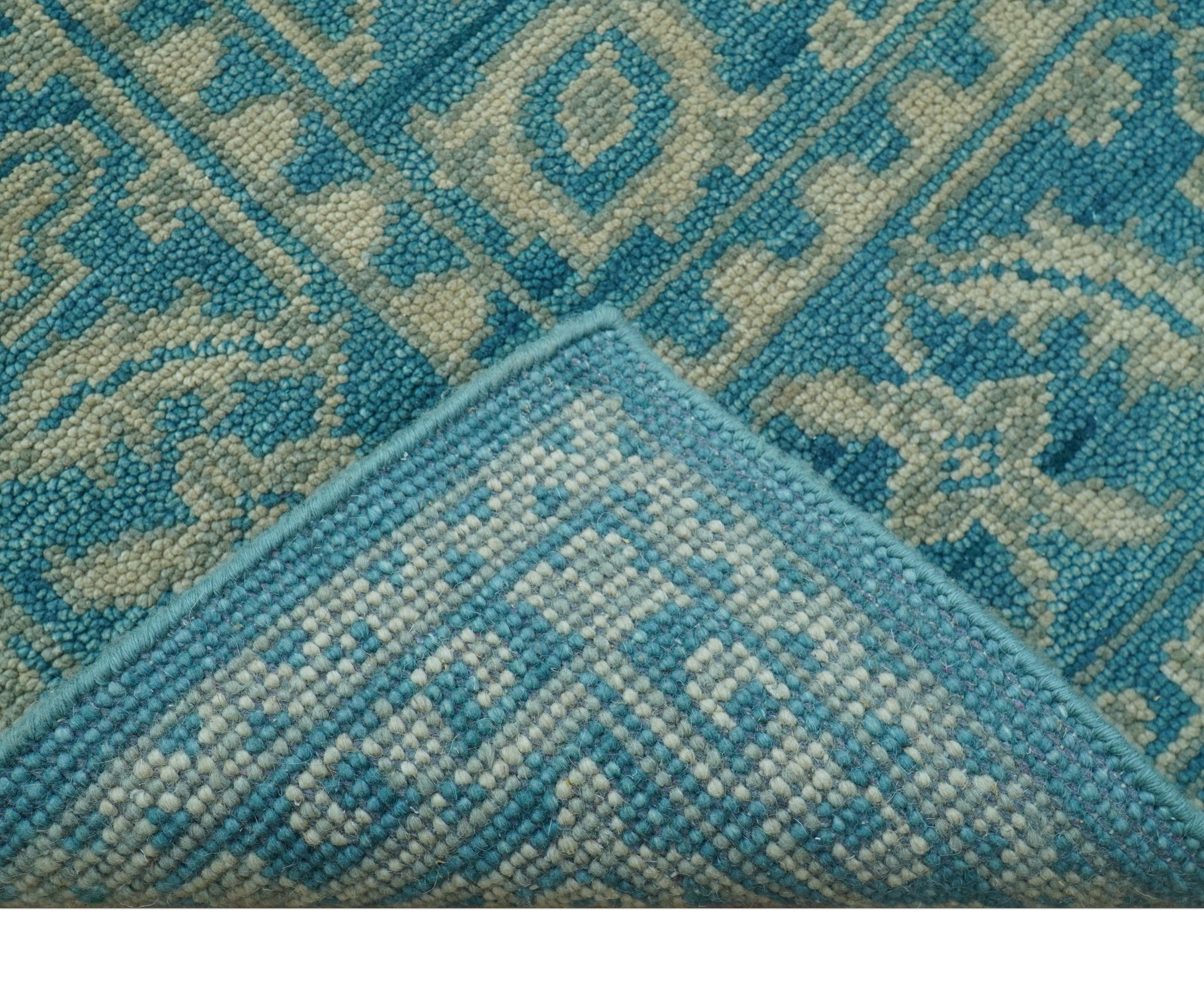 Custom Made Traditional Turkish Design Blue Hand Knotted Wool Area Rug - Image 5