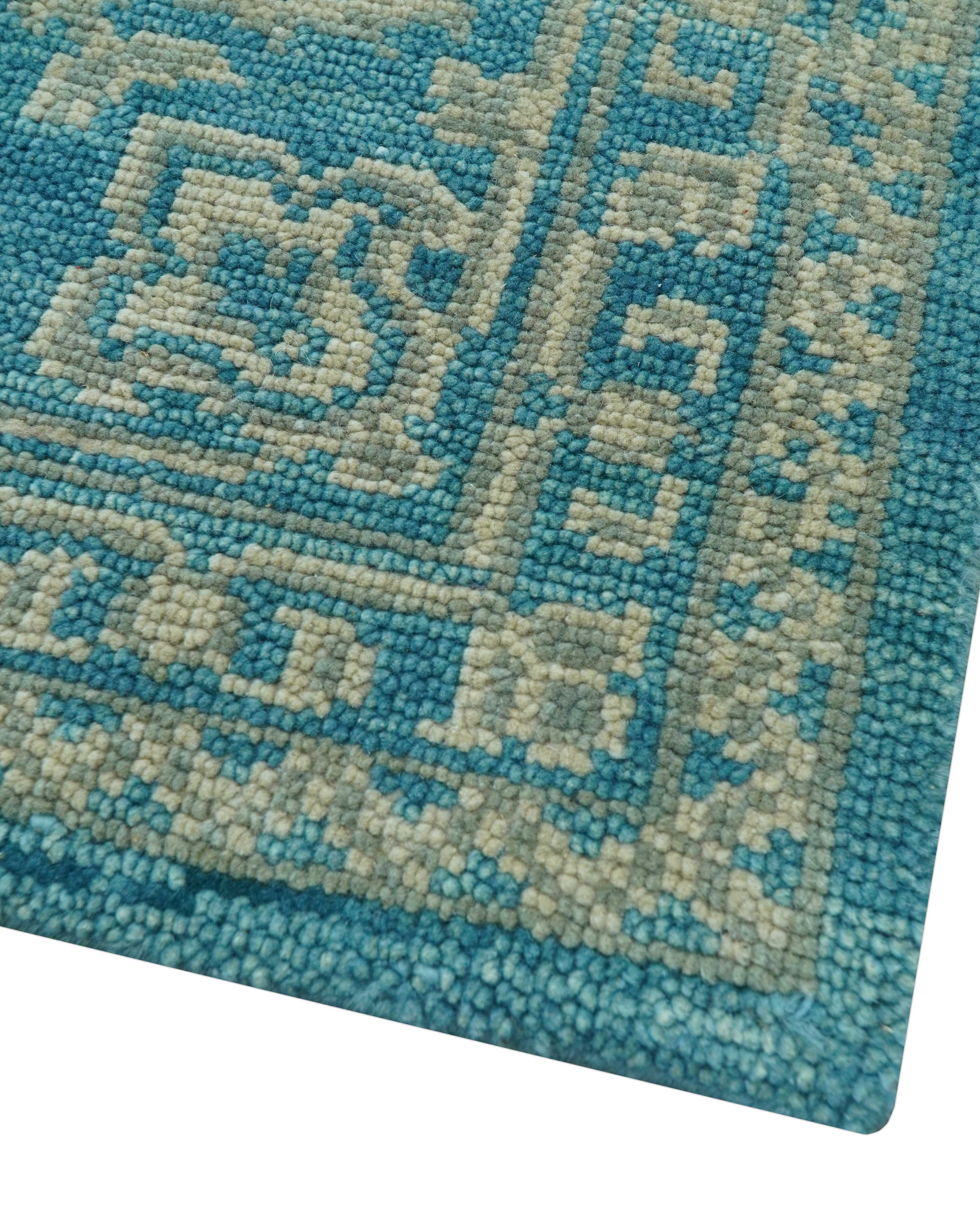 Custom Made Traditional Turkish Design Blue Hand Knotted Wool Area Rug - Image 6