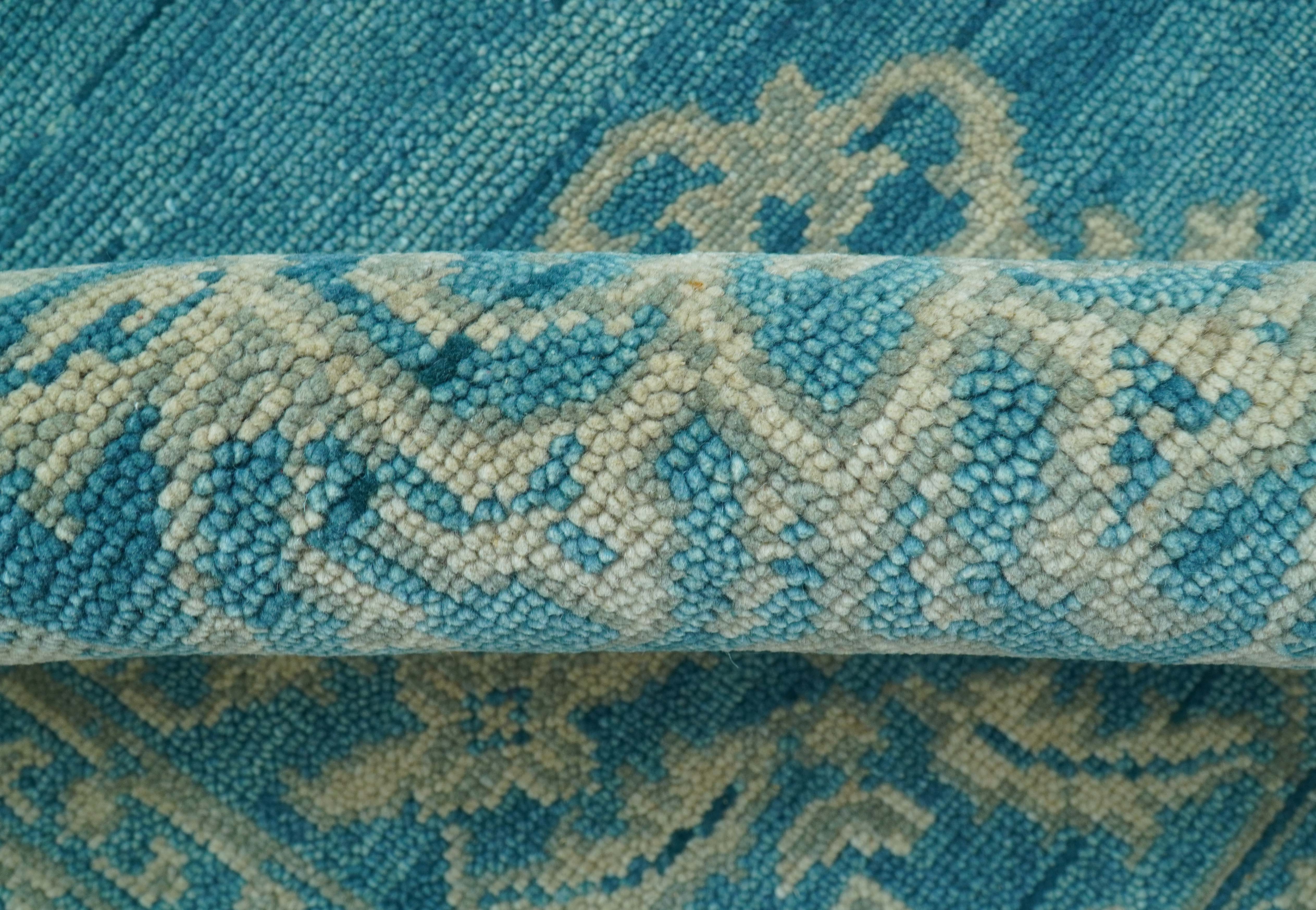Custom Made Traditional Turkish Design Blue Hand Knotted Wool Area Rug - Image 8