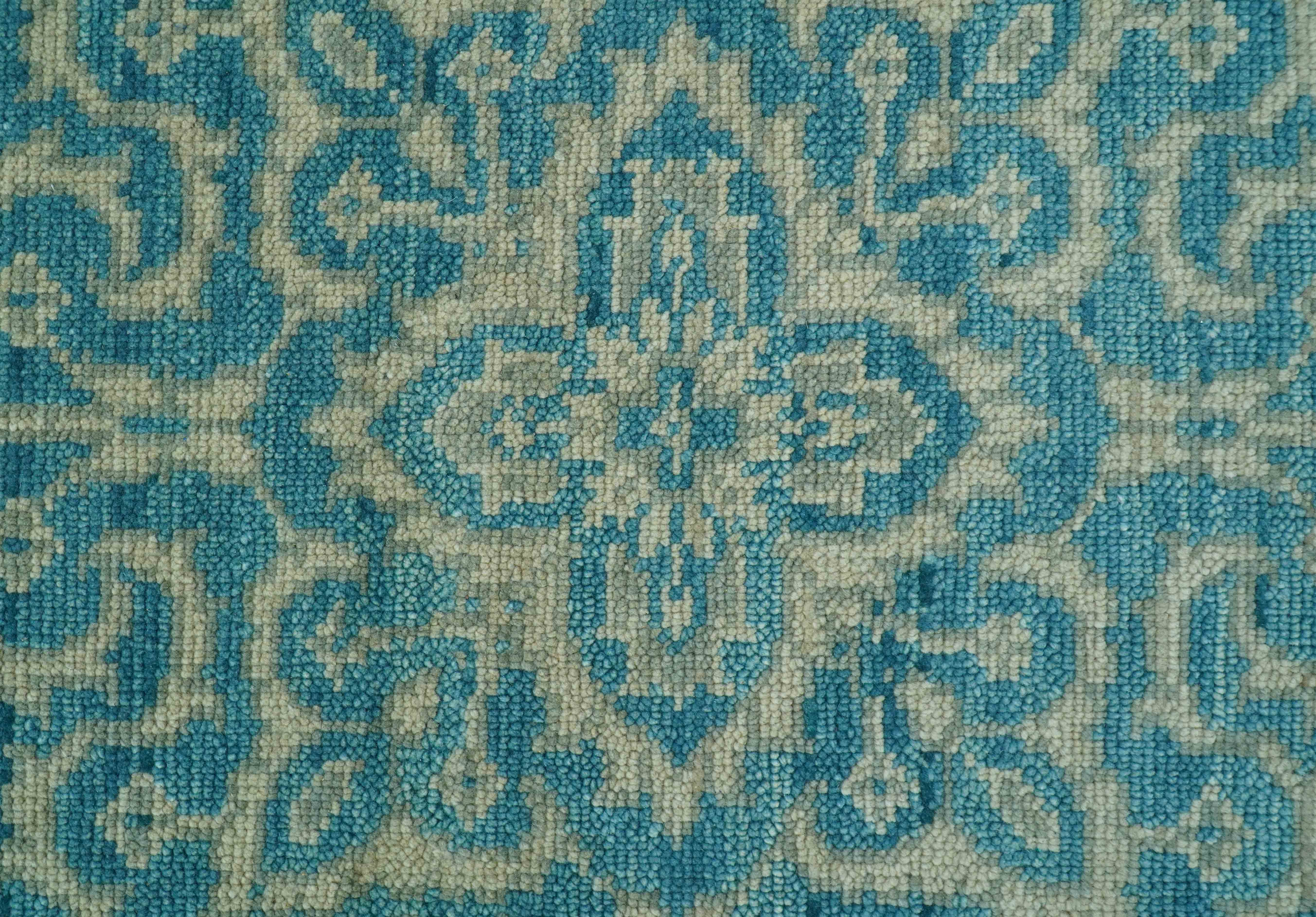 Custom Made Traditional Turkish Design Blue Hand Knotted Wool Area Rug - Image 9