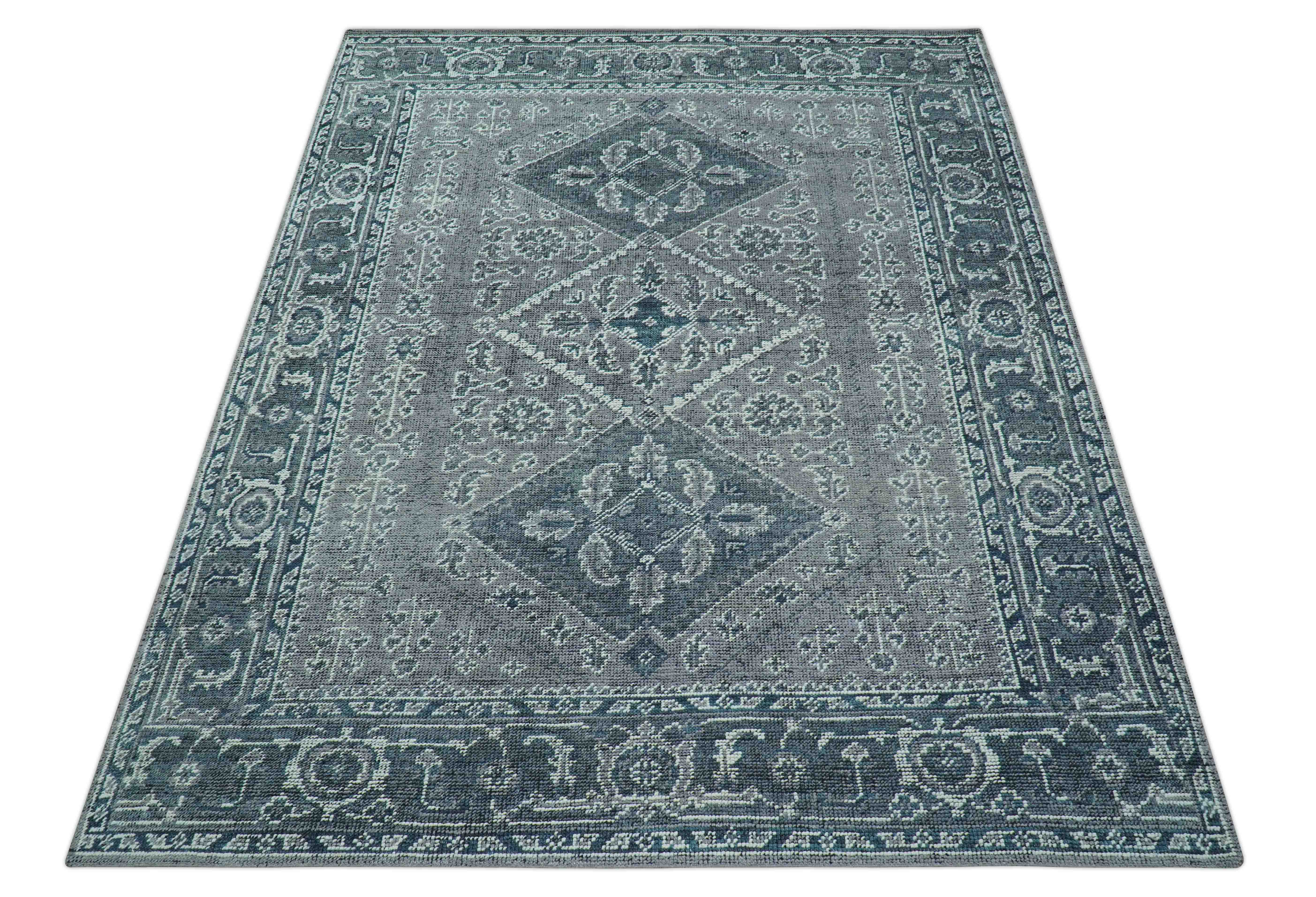 Custom Made Traditional Turkish Design Gray Hand Knotted Wool Area Rug - Image 11