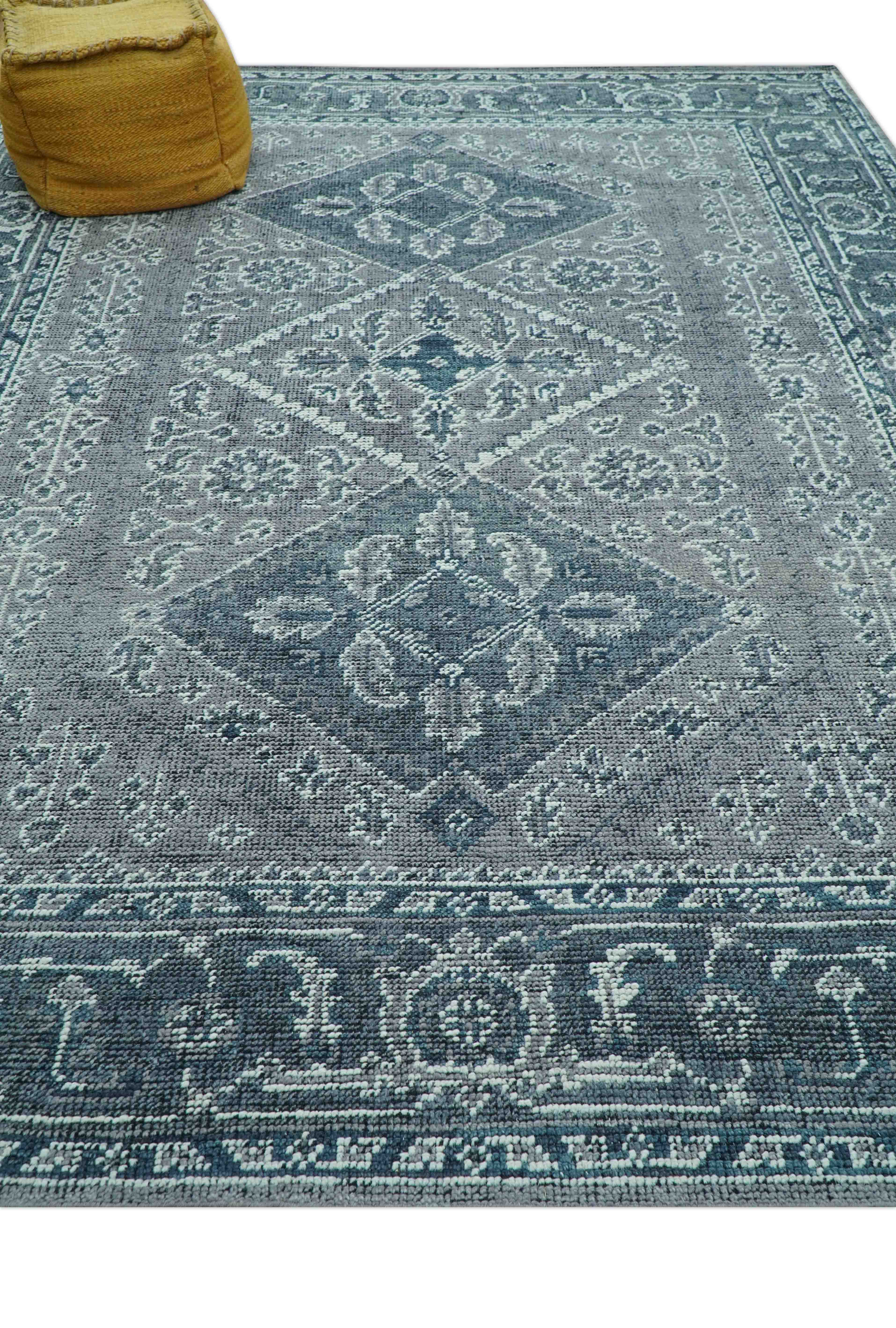 Custom Made Traditional Turkish Design Gray Hand Knotted Wool Area Rug - Image 4