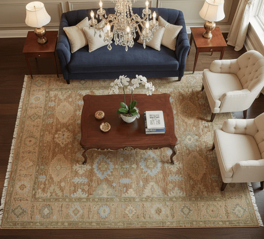 Custom Made Traditional Turkish Rust And Peach Hand Knotted Wool Area Rug