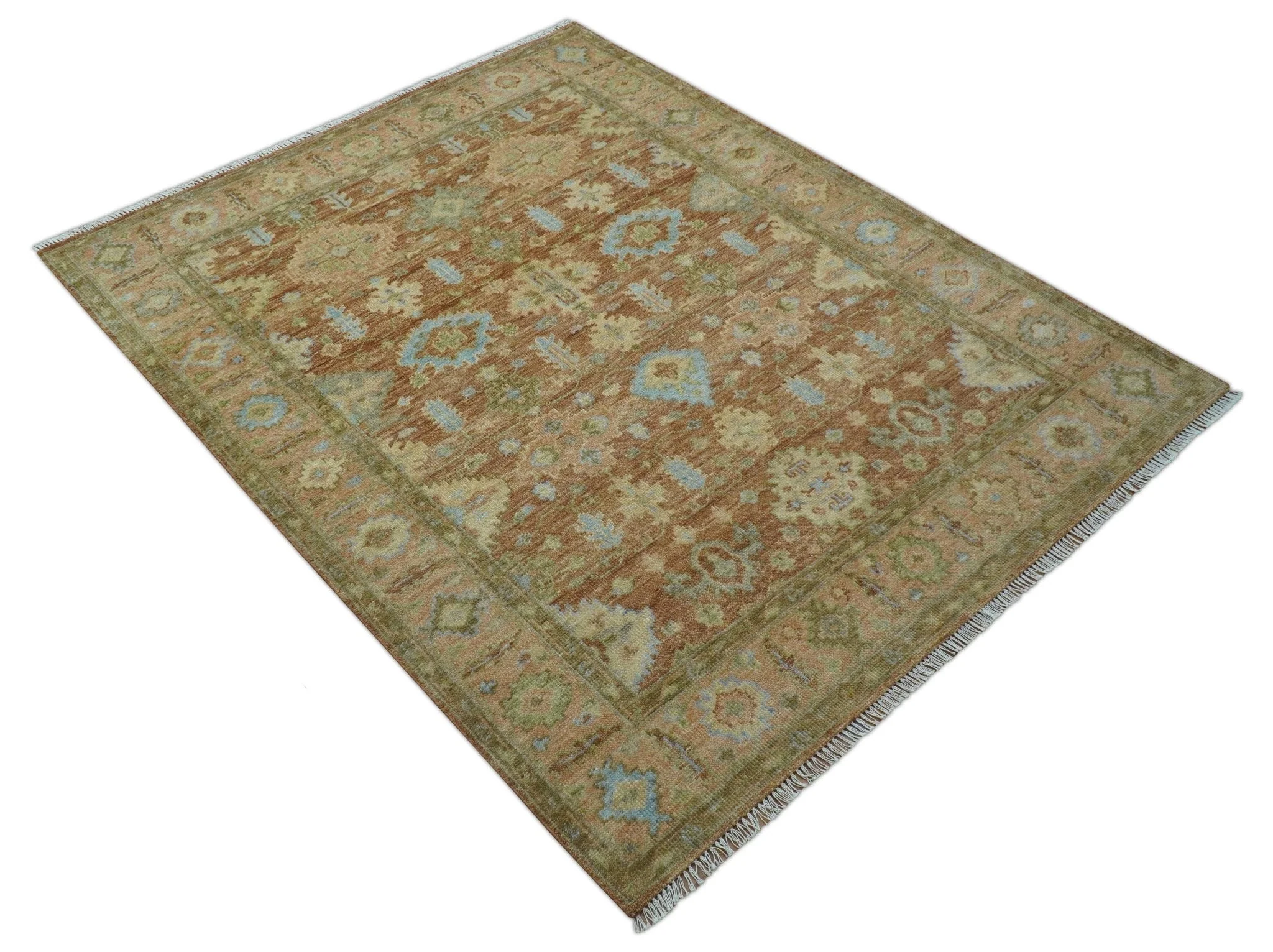 Custom Made Traditional Turkish Rust And Peach Hand Knotted Wool Area Rug - Image 11