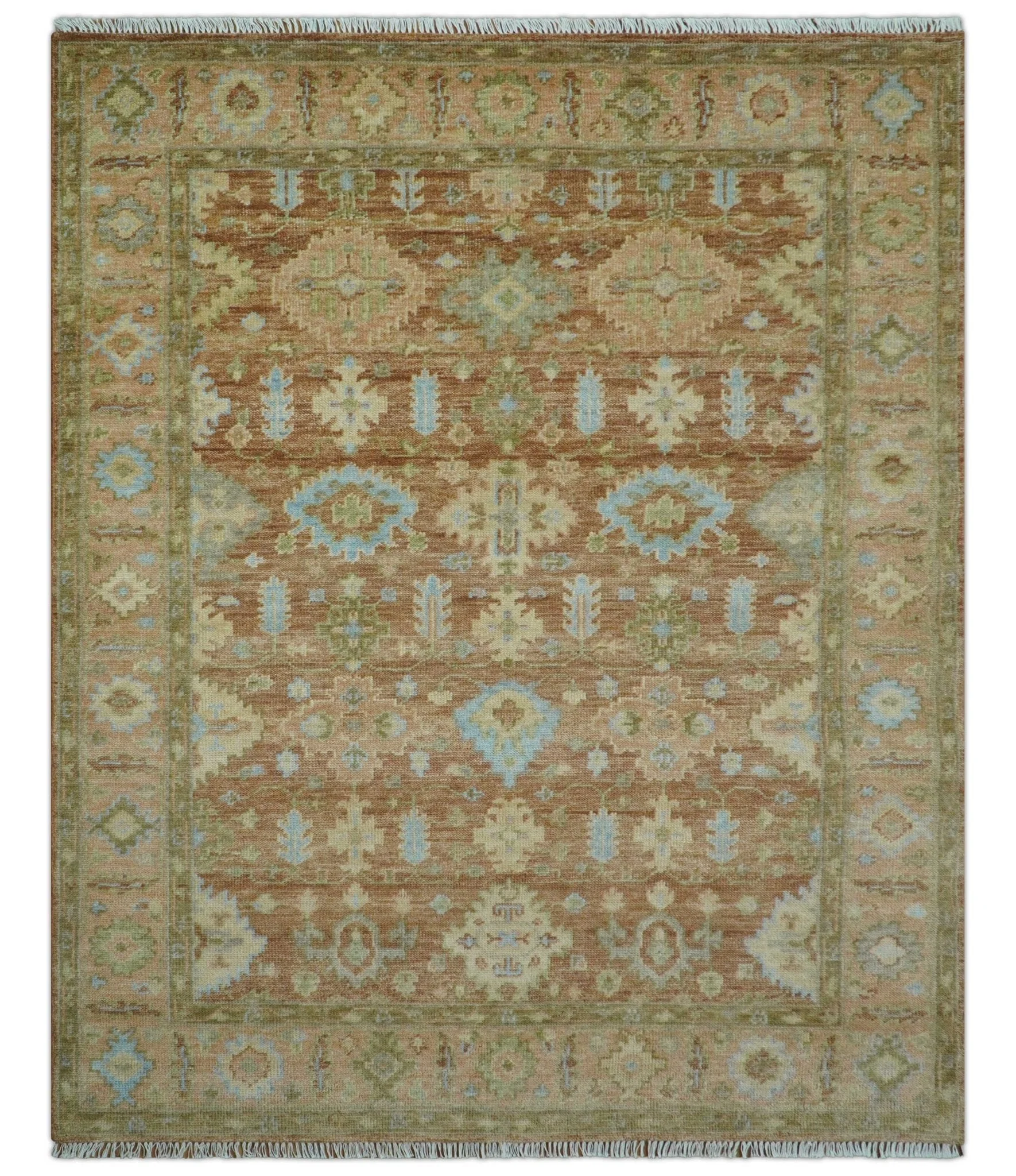 Custom Made Traditional Turkish Rust And Peach Hand Knotted Wool Area Rug - Image 2