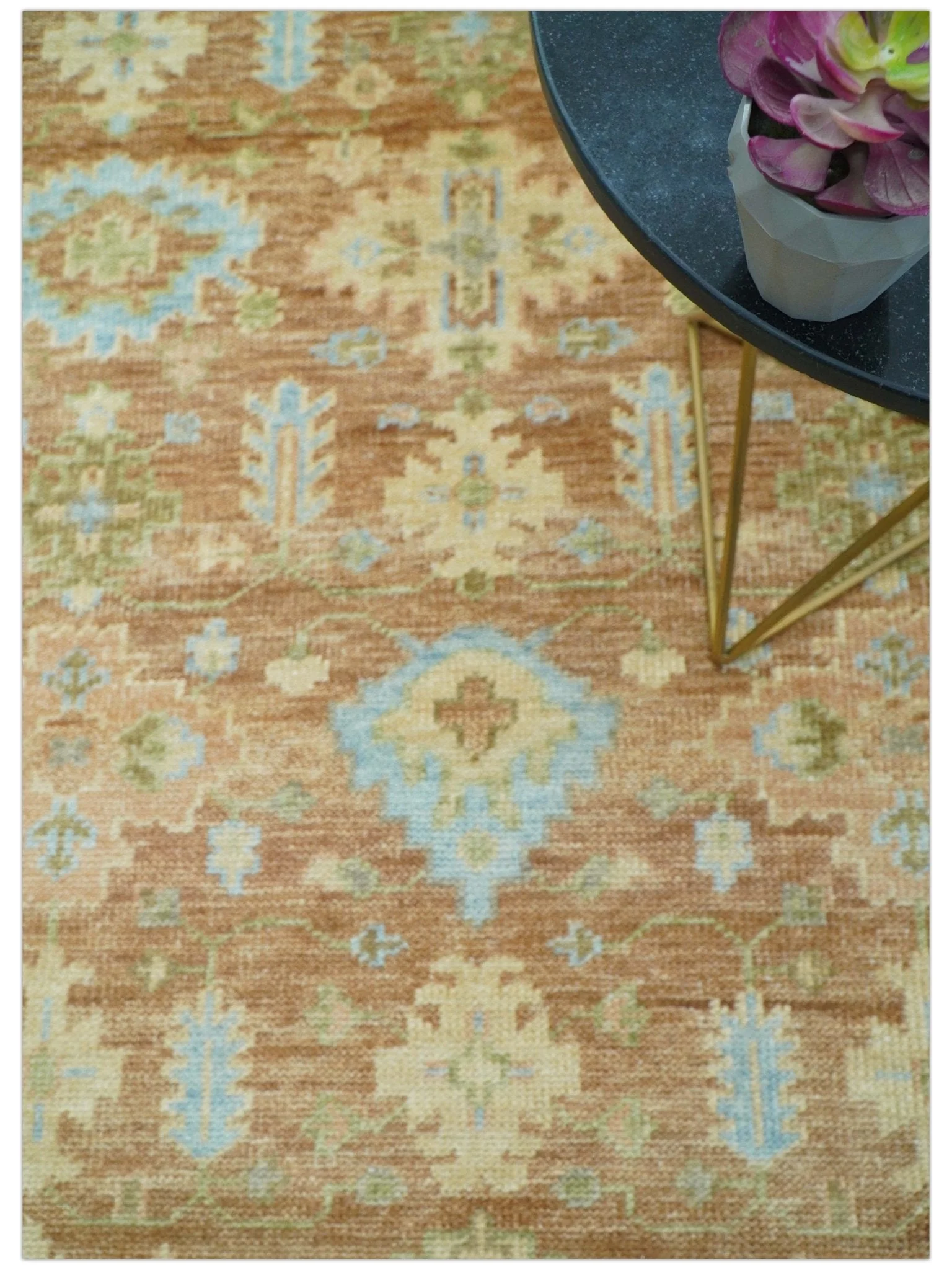 Custom Made Traditional Turkish Rust And Peach Hand Knotted Wool Area Rug - Image 9
