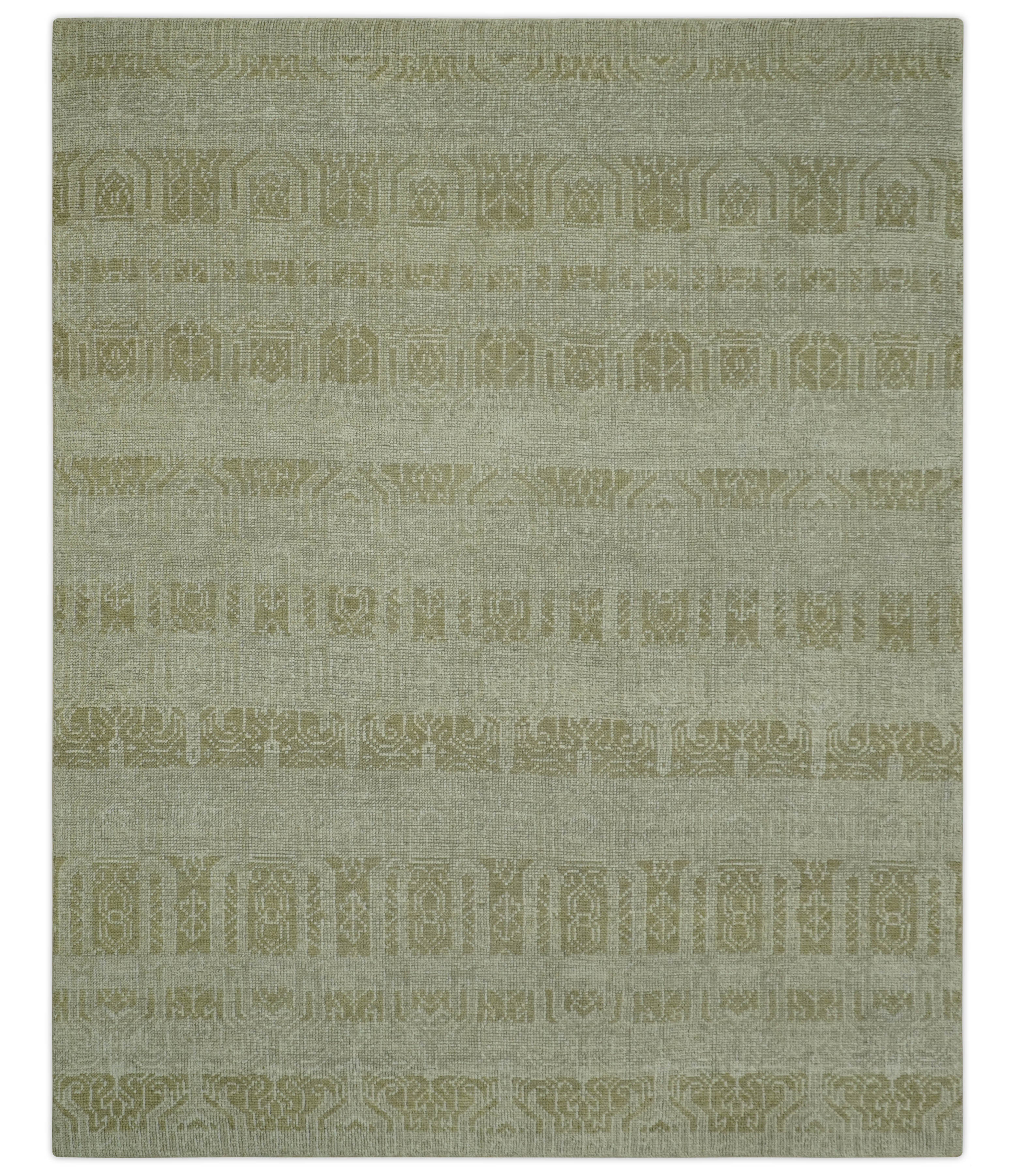 Custom Made Transitional Design Beige Hand Knotted Wool Area Rug