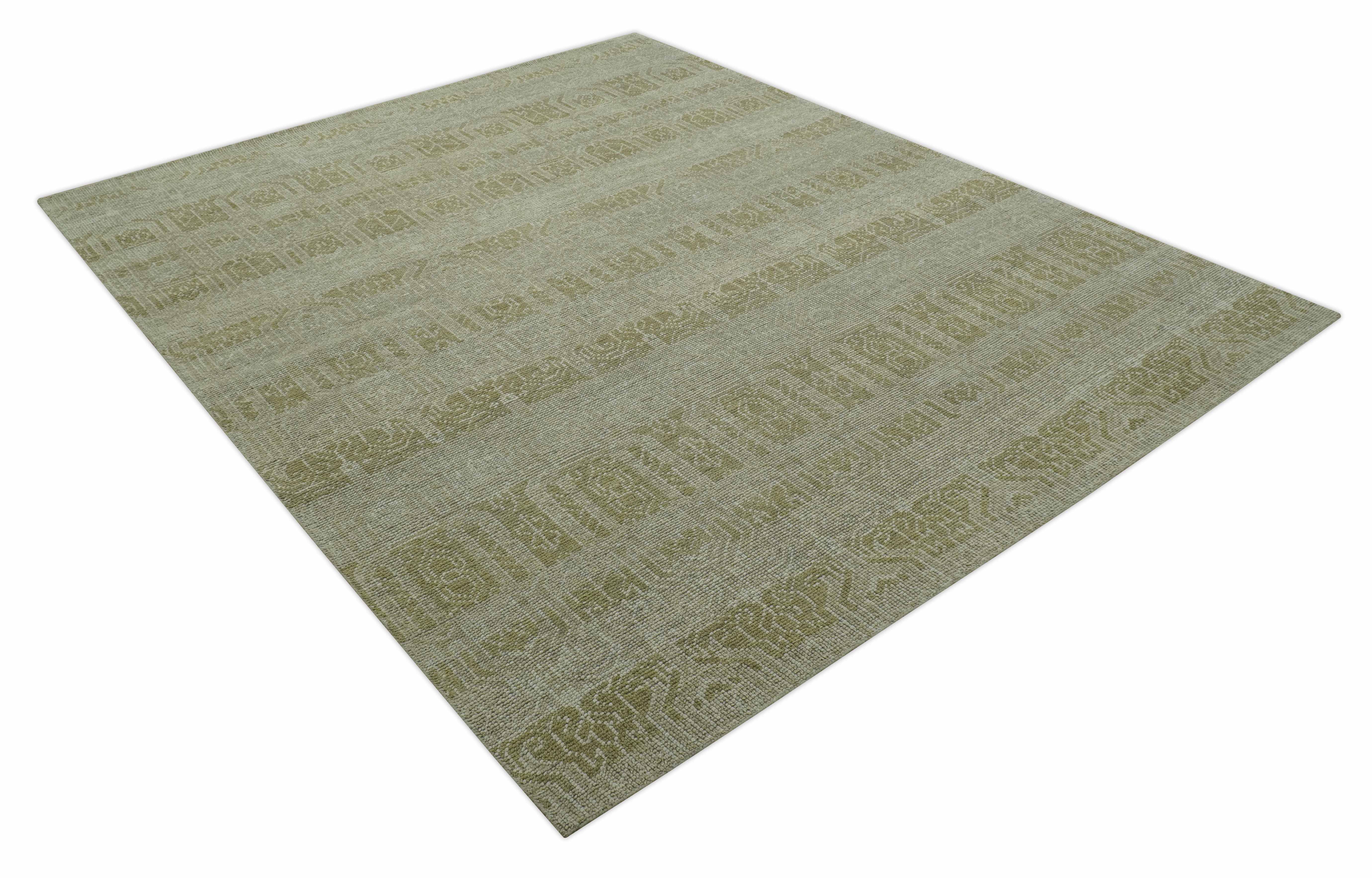 Custom Made Transitional Design Beige Hand Knotted Wool Area Rug - Image 11