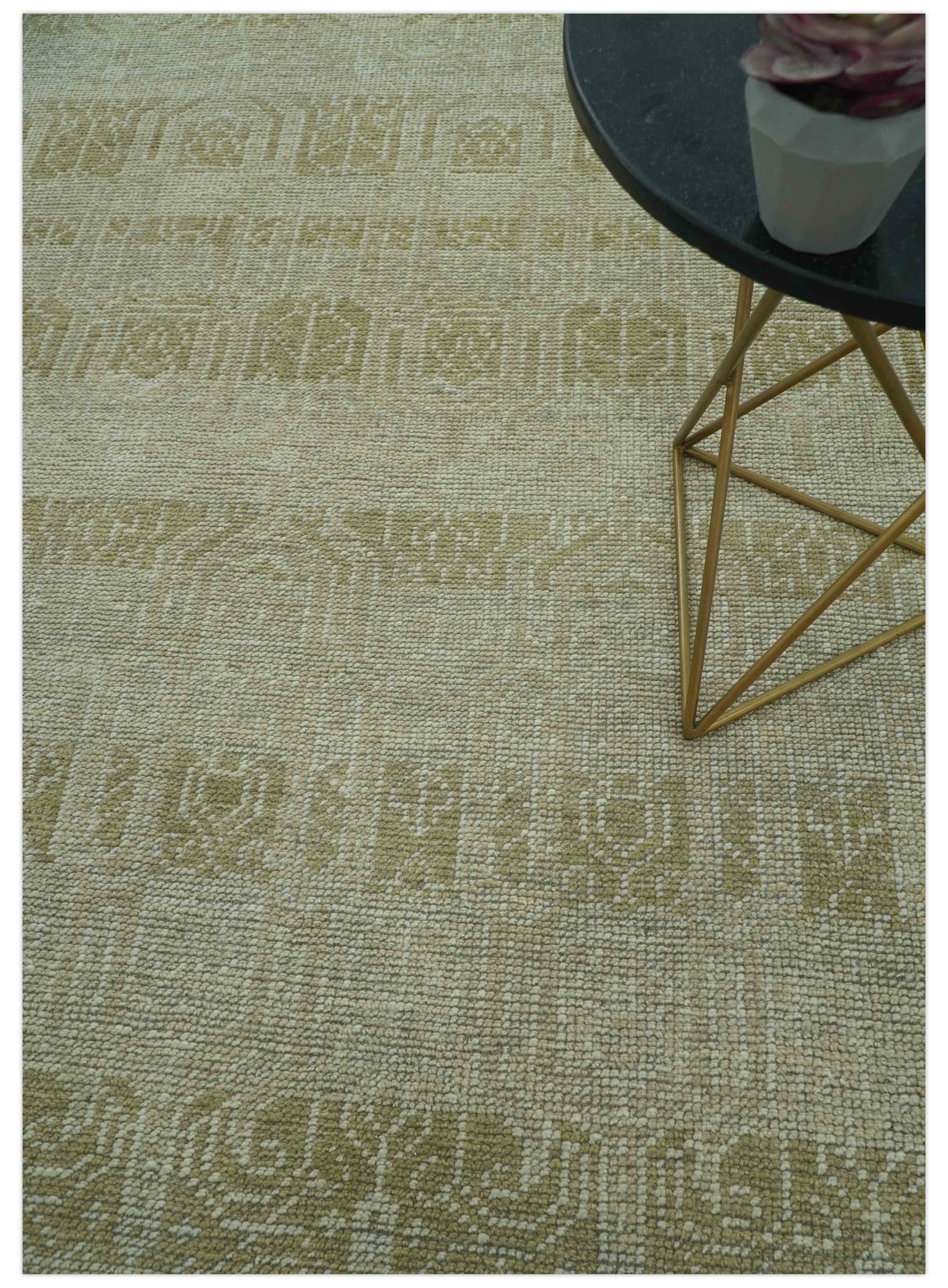 Custom Made Transitional Design Beige Hand Knotted Wool Area Rug - Image 3