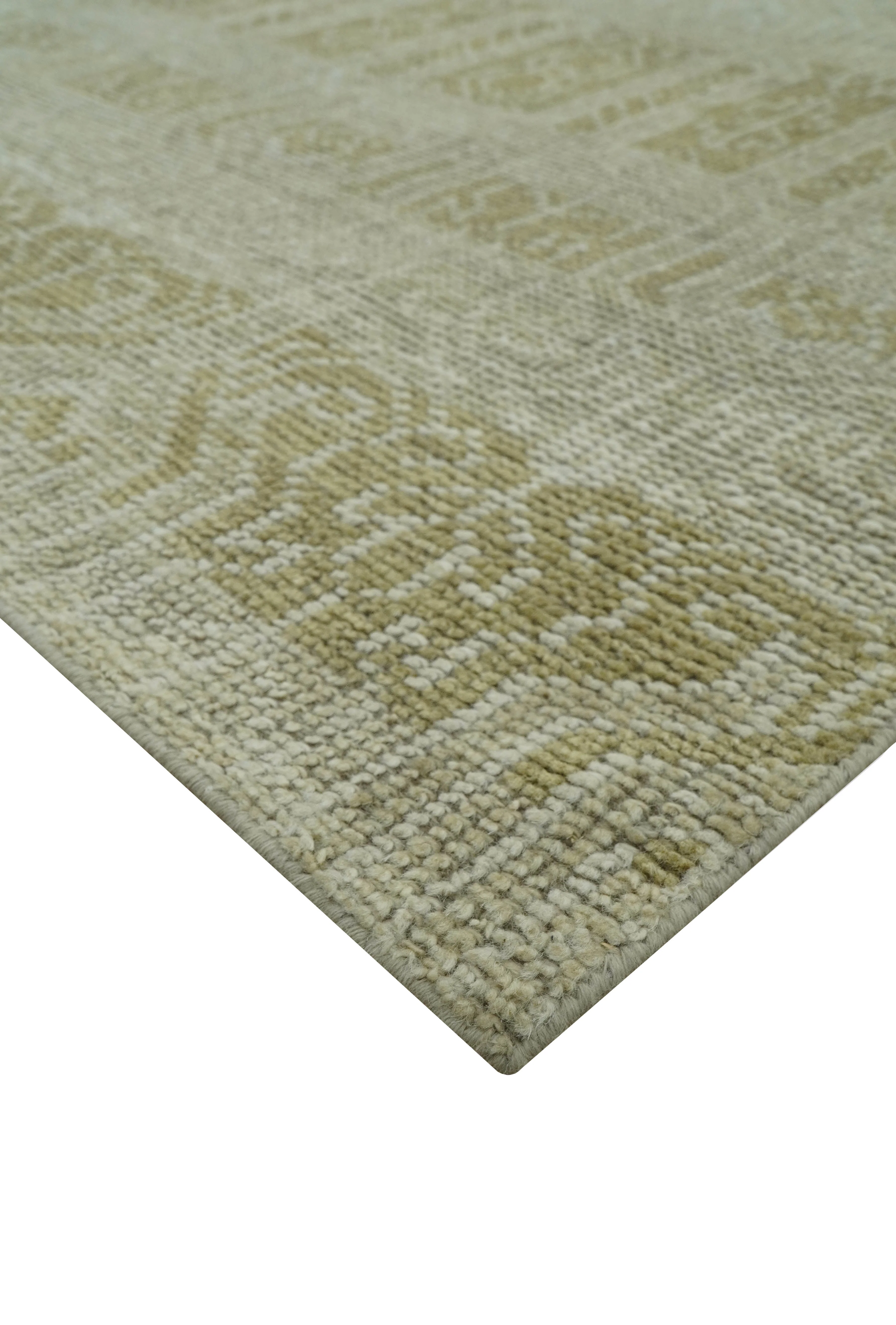 Custom Made Transitional Design Beige Hand Knotted Wool Area Rug - Image 6