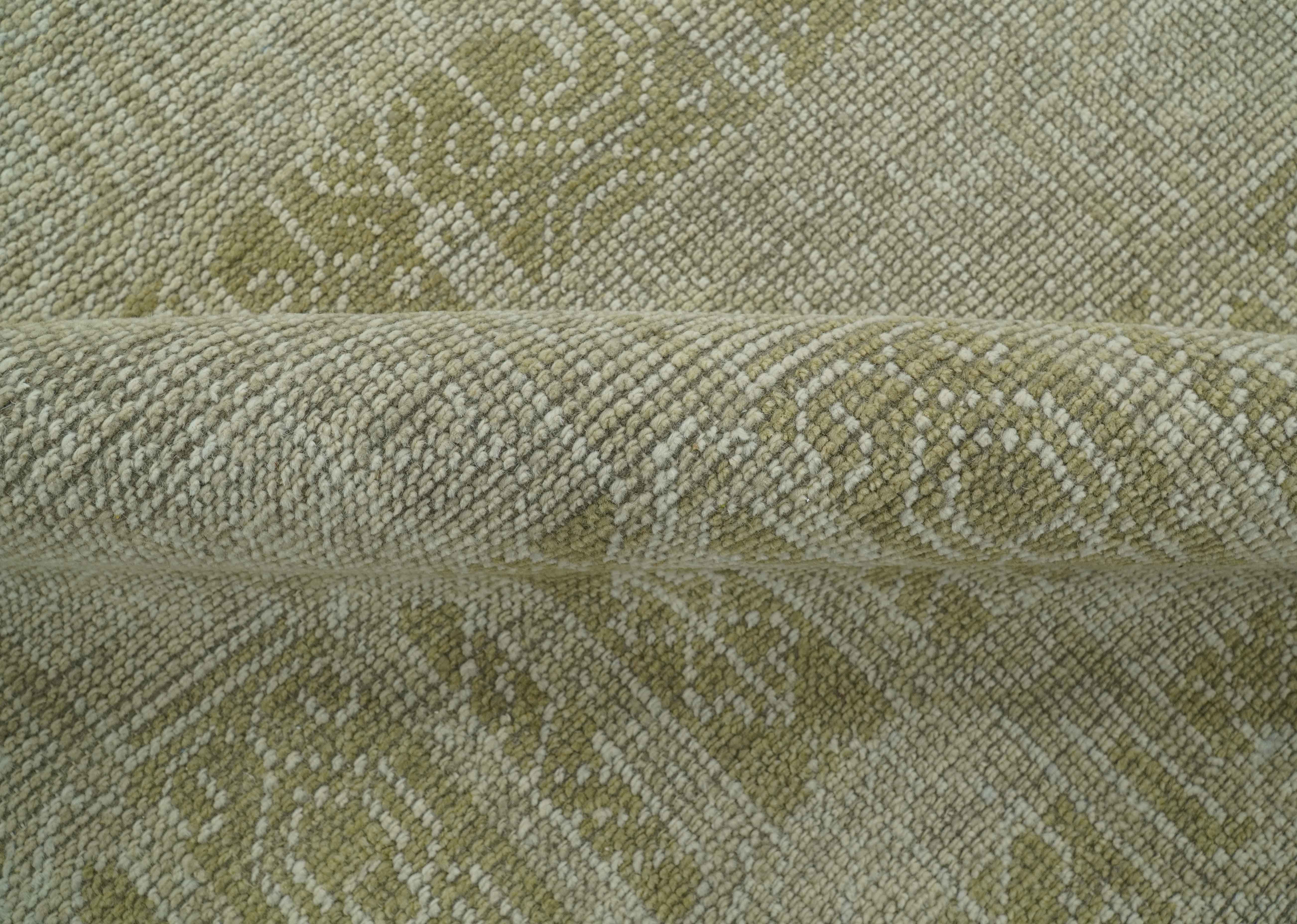 Custom Made Transitional Design Beige Hand Knotted Wool Area Rug - Image 9