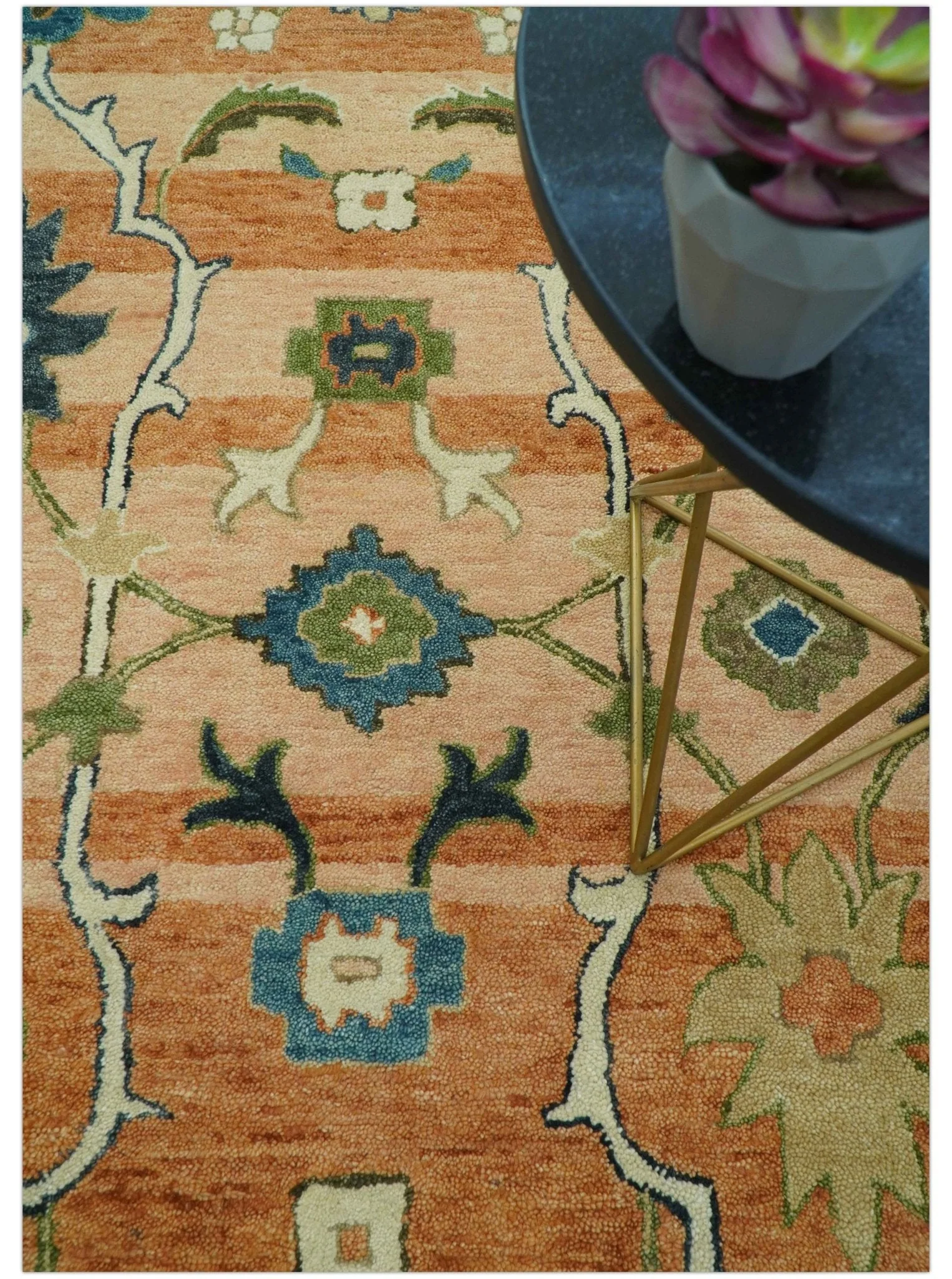 Custom Made Transitional Peach and Blue Hand Tufted Wool Area Rug - Image 4