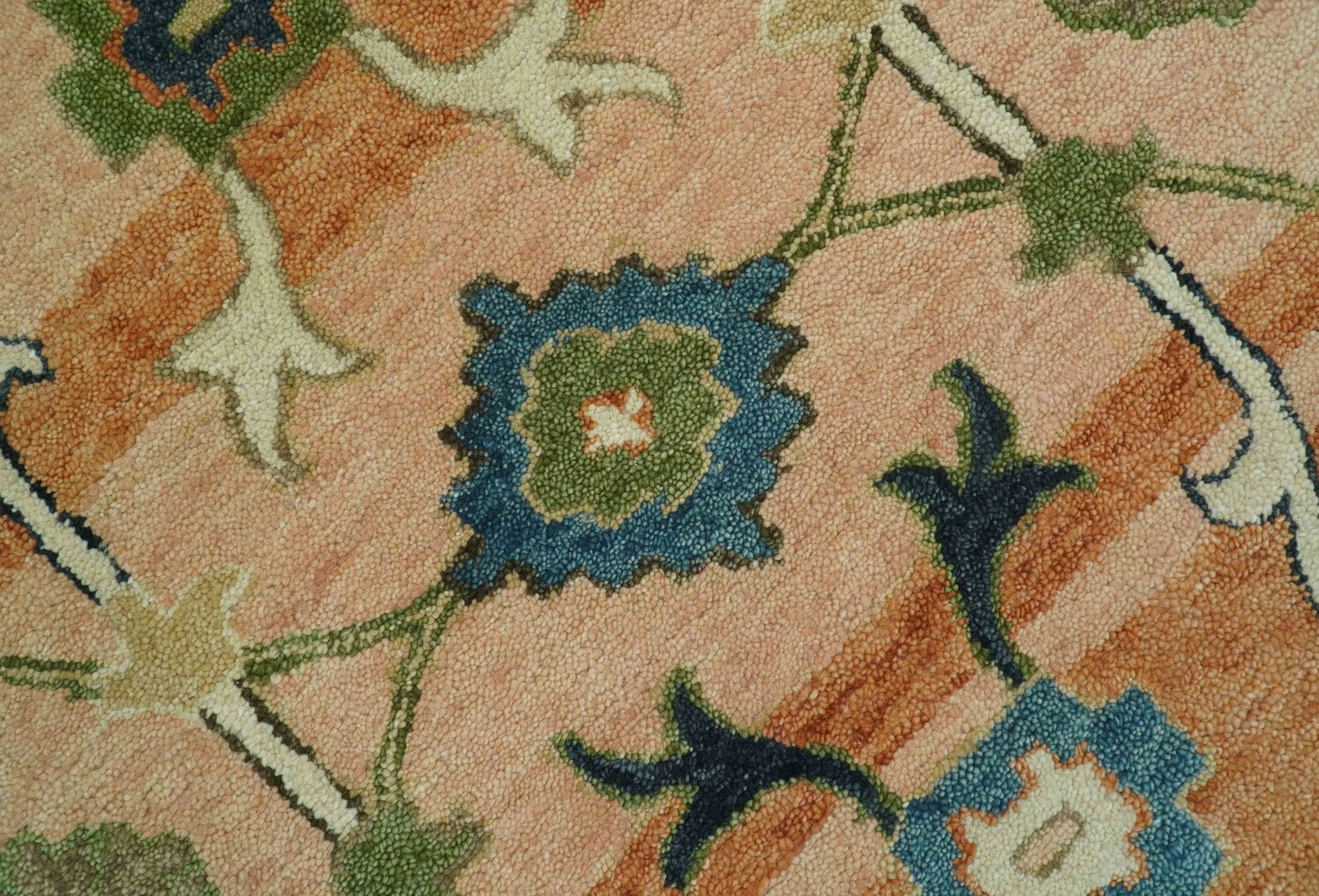 Custom Made Transitional Peach and Blue Hand Tufted Wool Area Rug - Image 5