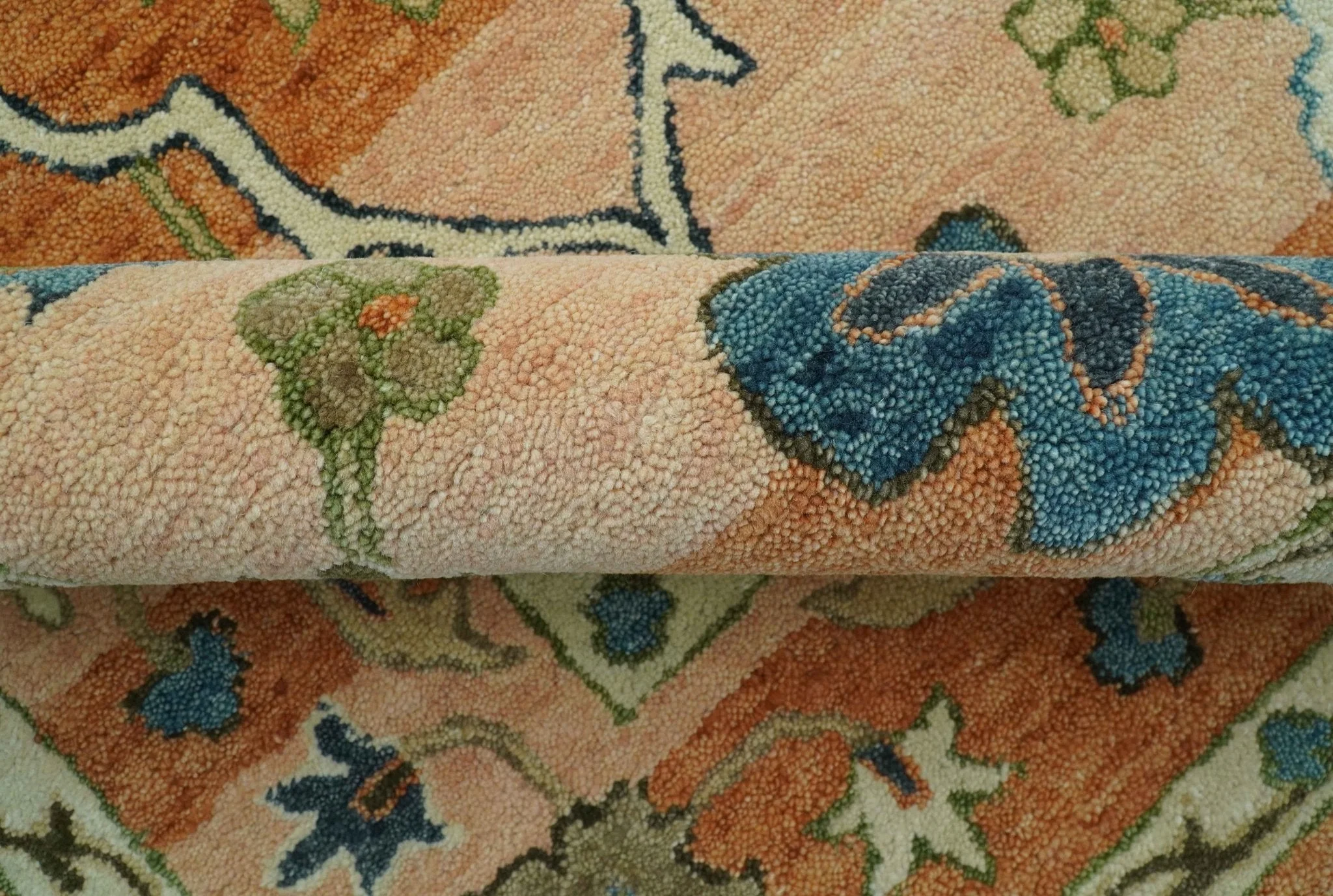 Custom Made Transitional Peach and Blue Hand Tufted Wool Area Rug - Image 6