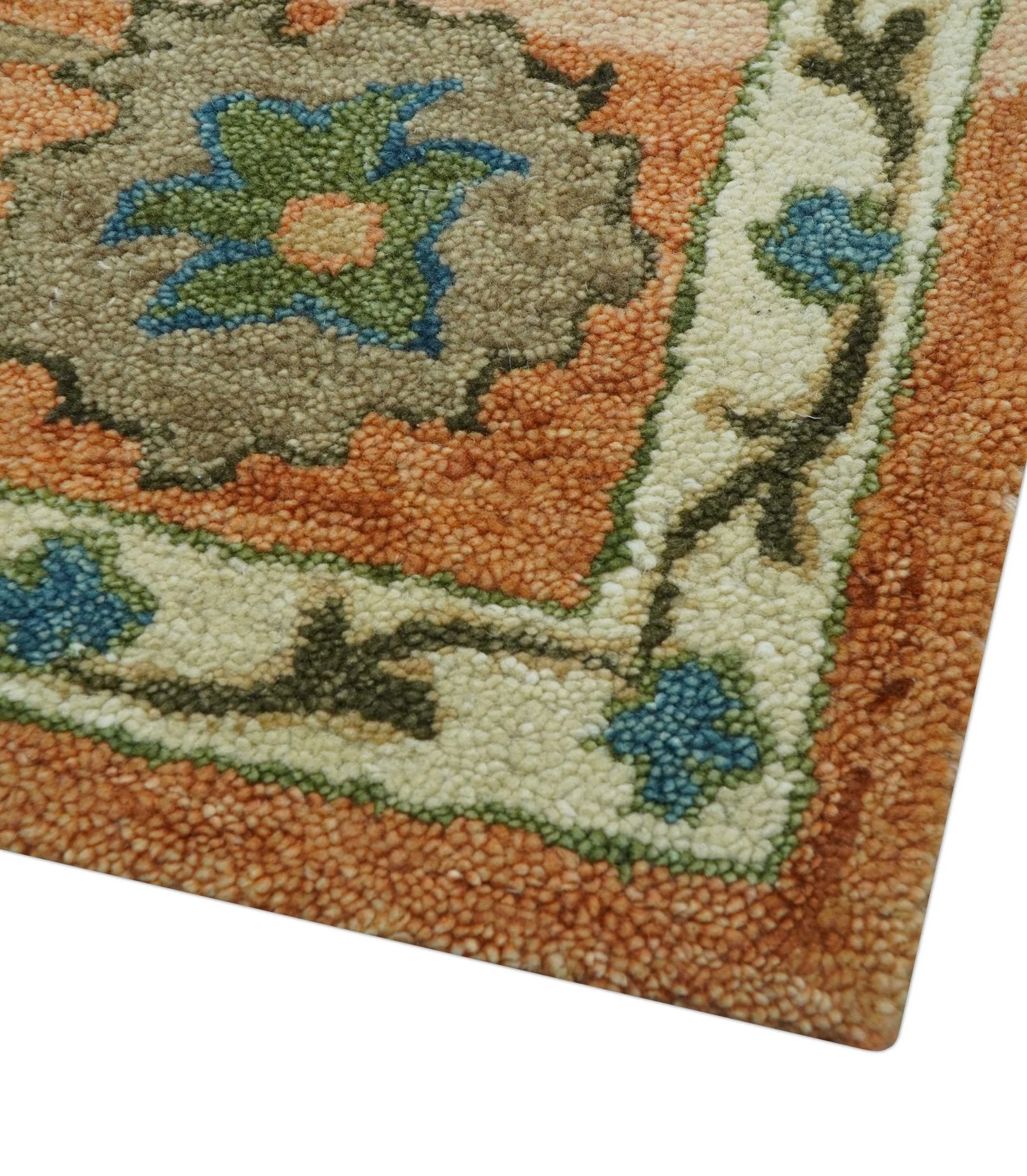 Custom Made Transitional Peach and Blue Hand Tufted Wool Area Rug - Image 9