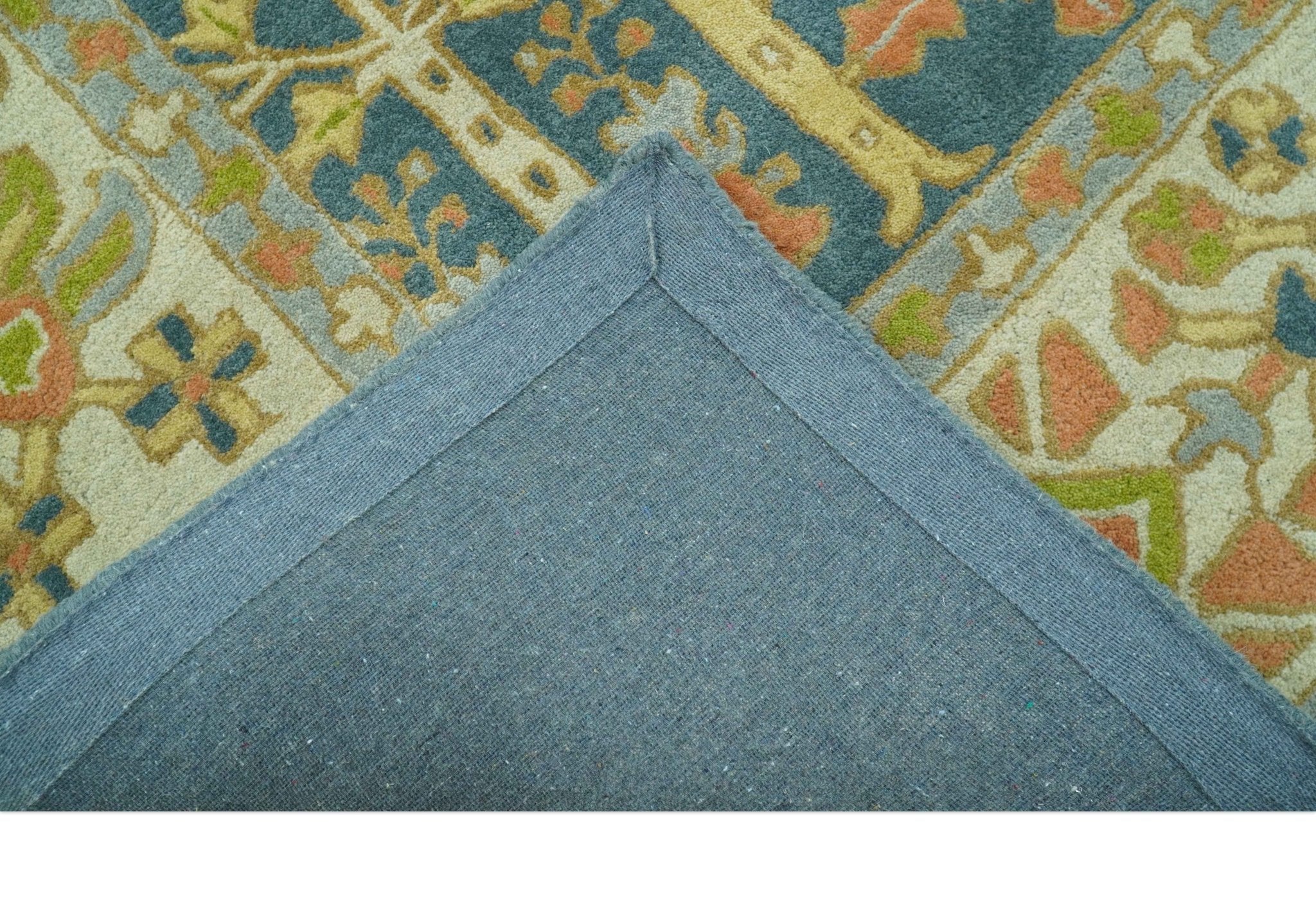 Custom Made Tree of Life Beige And Teal Floral Design Hand Tufted  Wool Area Rug - Image 6