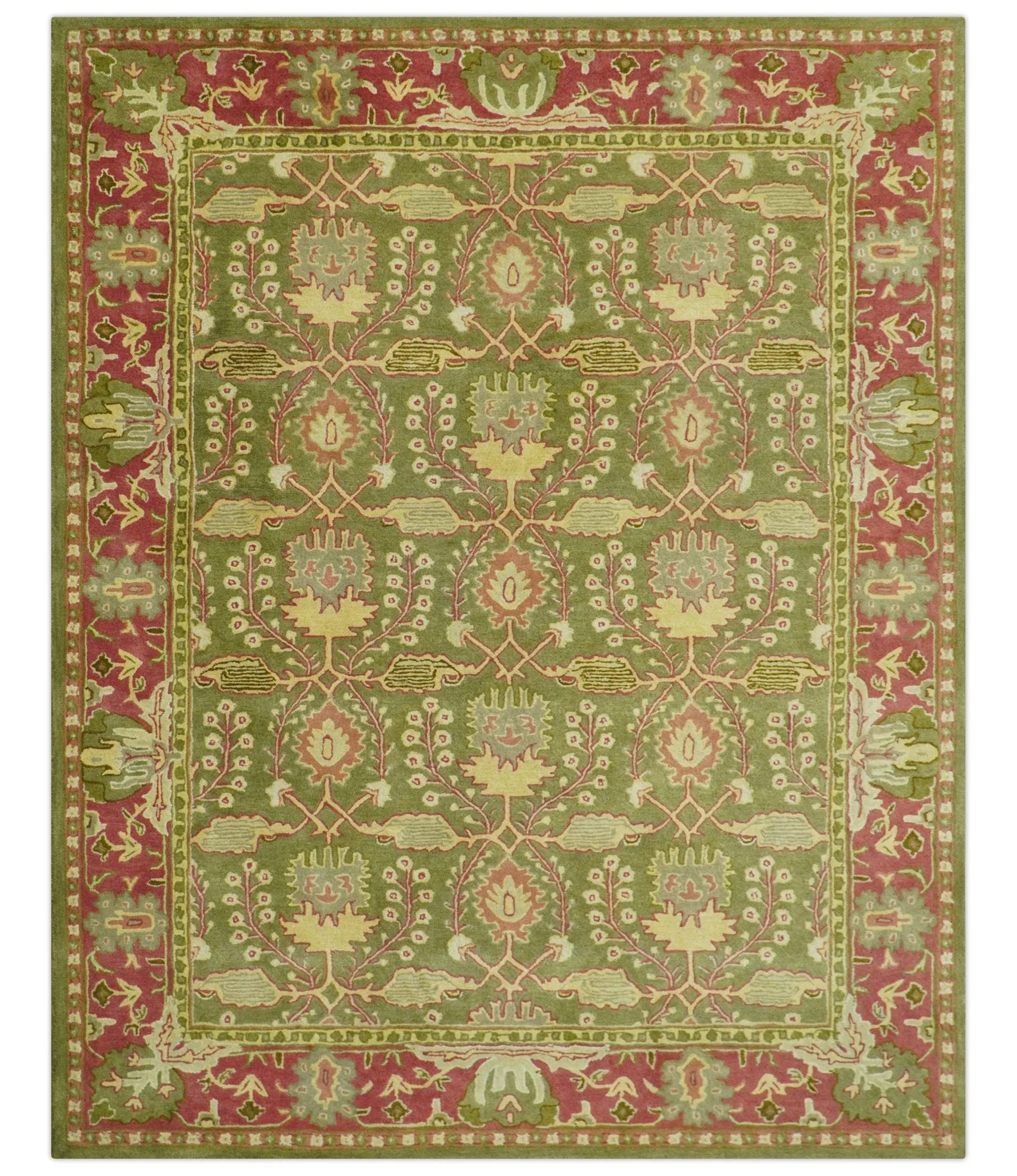 Custom Made Tree of life Green And Red Traditional Design Hand Tufted Wool Rug - Image 11