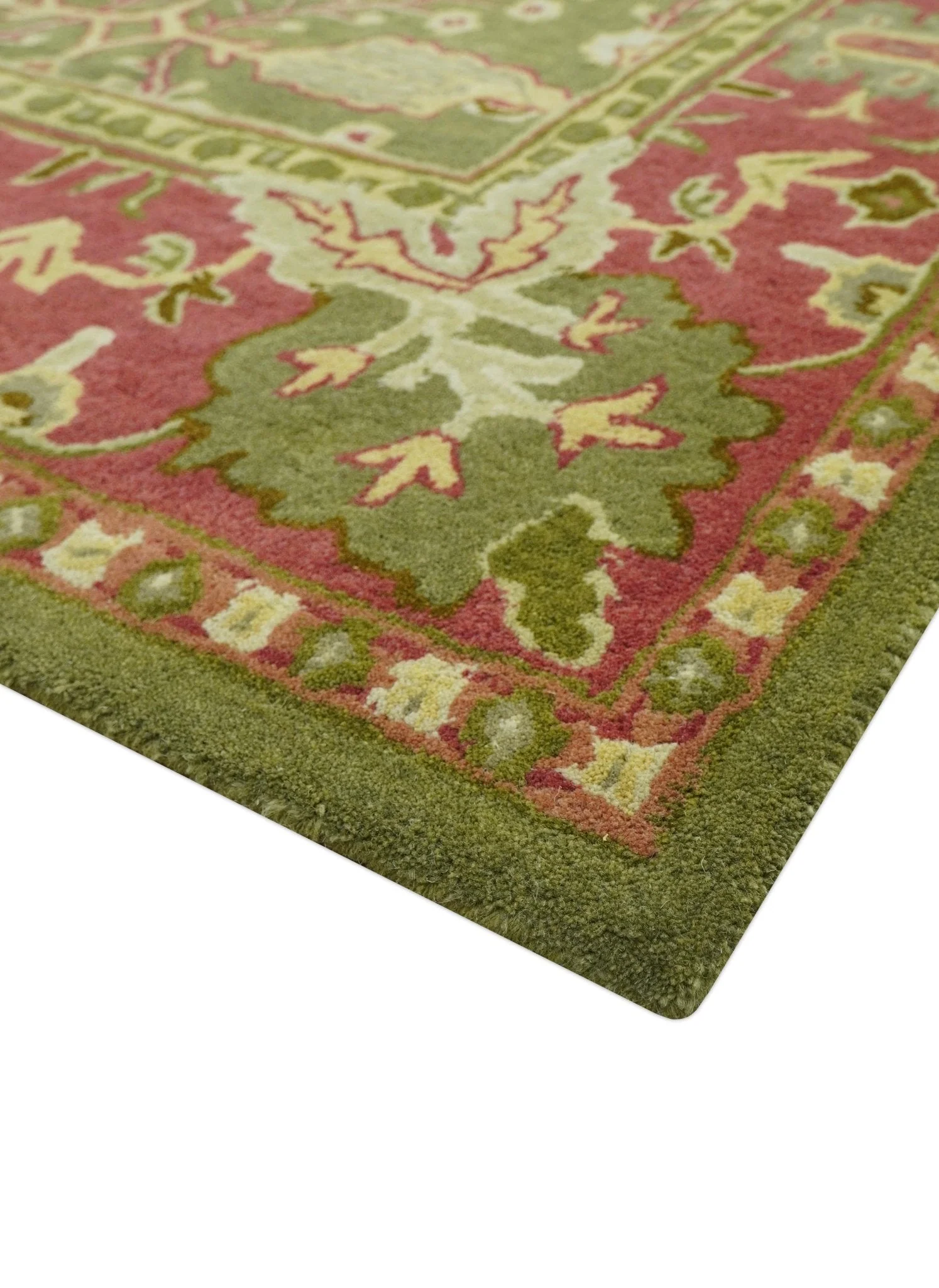 Custom Made Tree of life Green And Red Traditional Design Hand Tufted Wool Rug - Image 9