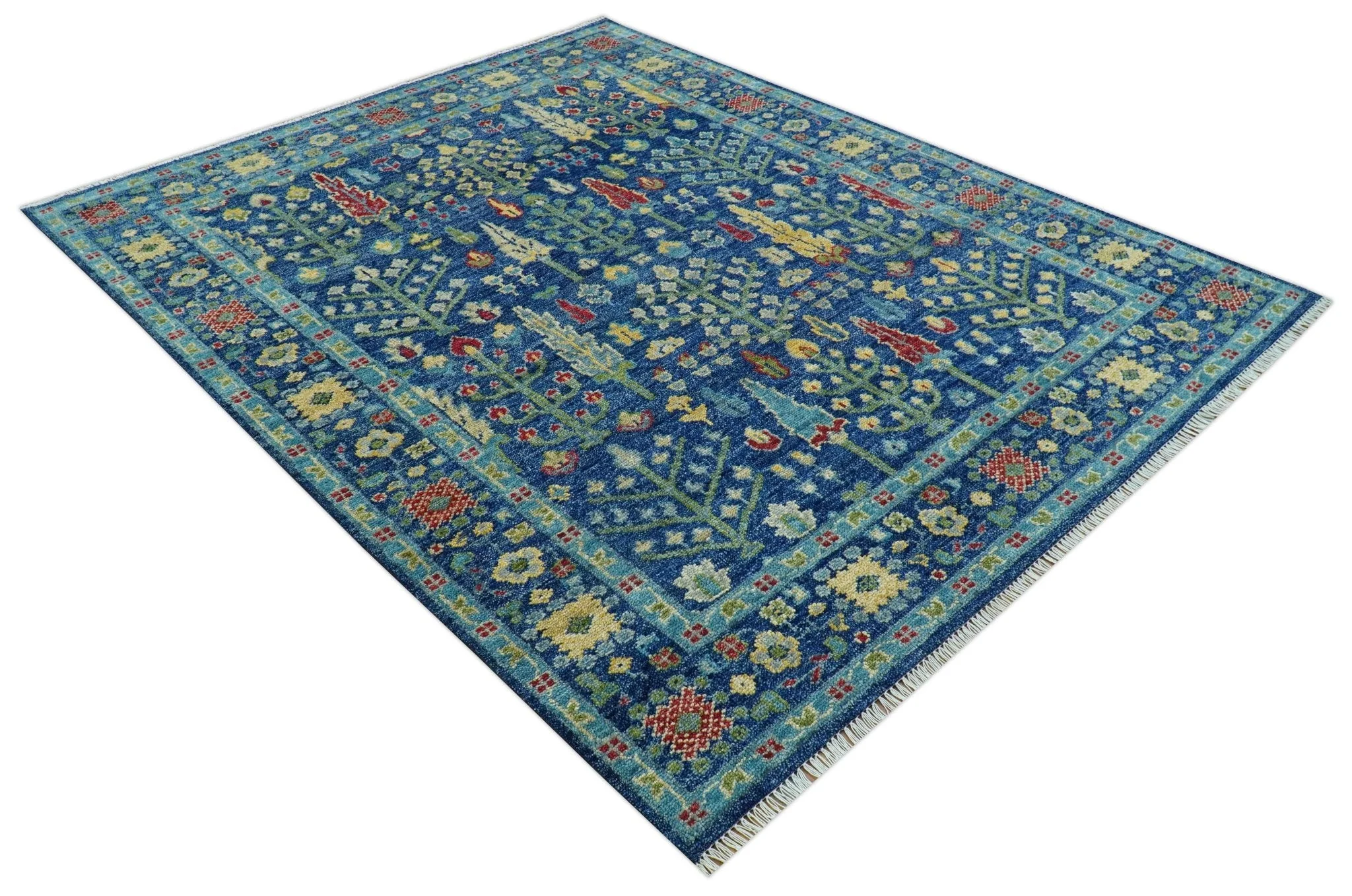 Custom Made Tree of Life Hand Knotted Blue And Beige Traditional Wool area Rug - Image 10