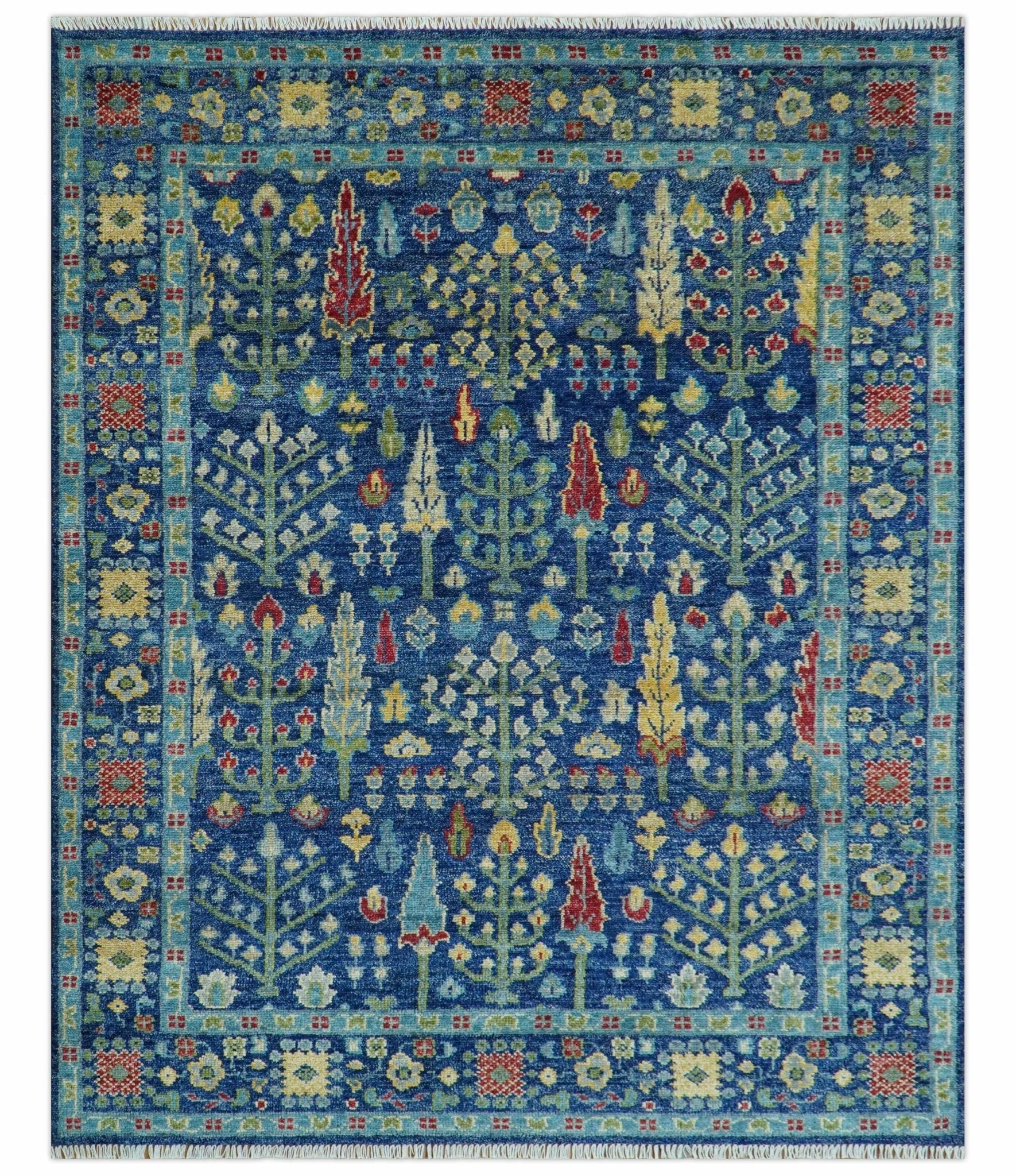 Custom Made Tree of Life Hand Knotted Blue And Beige Traditional Wool area Rug - Image 2
