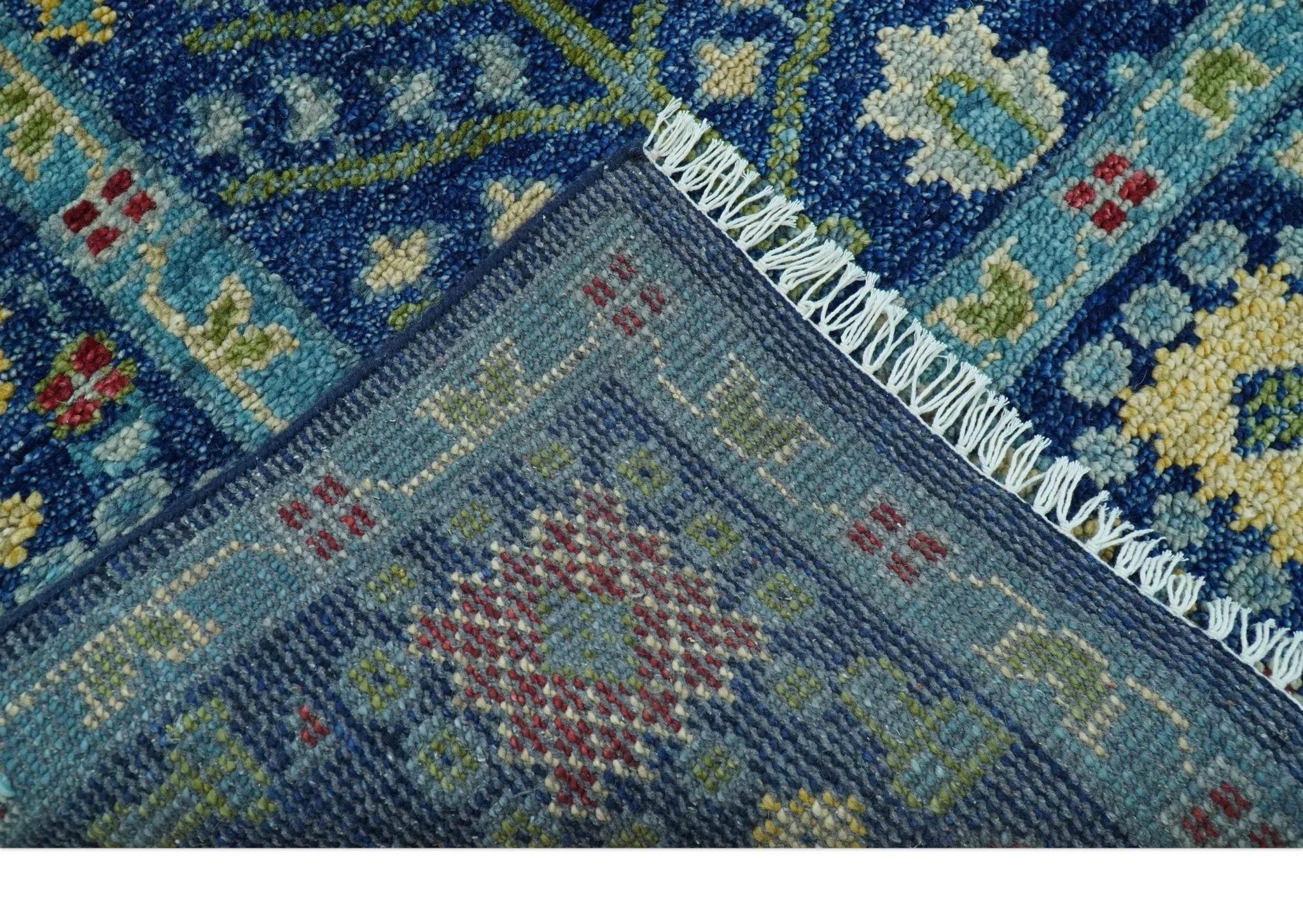Custom Made Tree of Life Hand Knotted Blue And Beige Traditional Wool area Rug - Image 6