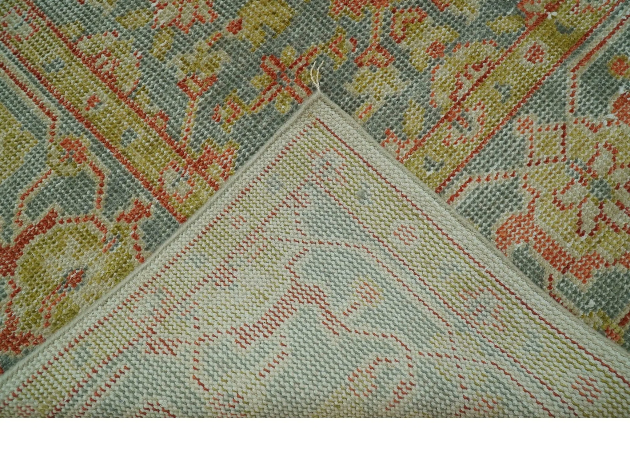 Custom Made Turkish Design Beige and Blue Hand Knotted Wool Rug - Image 5