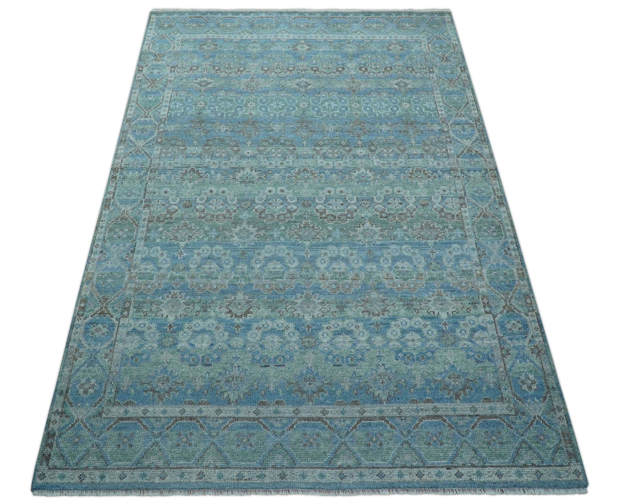 Custom Made Turkish Design Blue And Gray Hand Knotted Afghan Wool Area Rug - Image 11