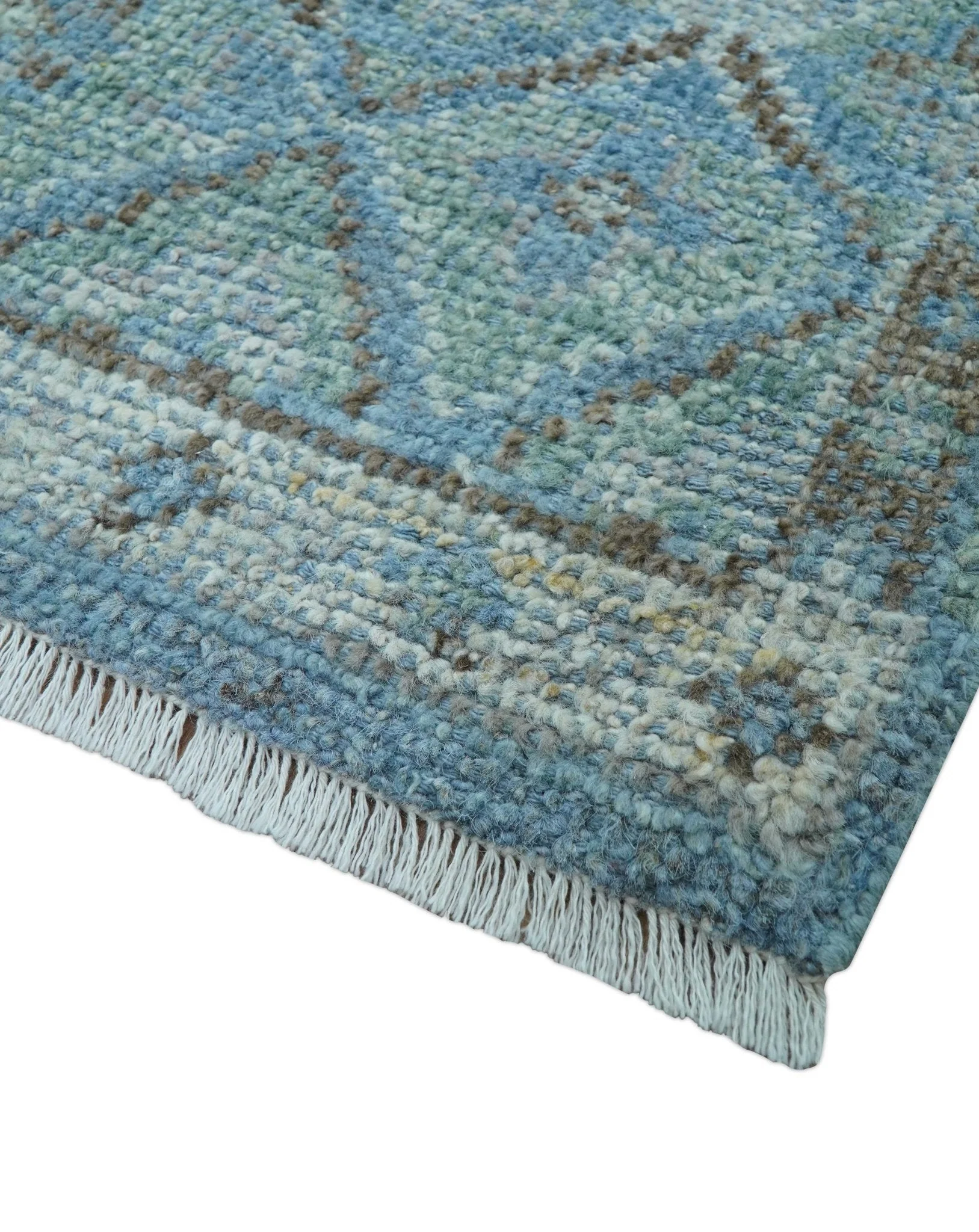 Custom Made Turkish Design Blue And Gray Hand Knotted Afghan Wool Area Rug - Image 4
