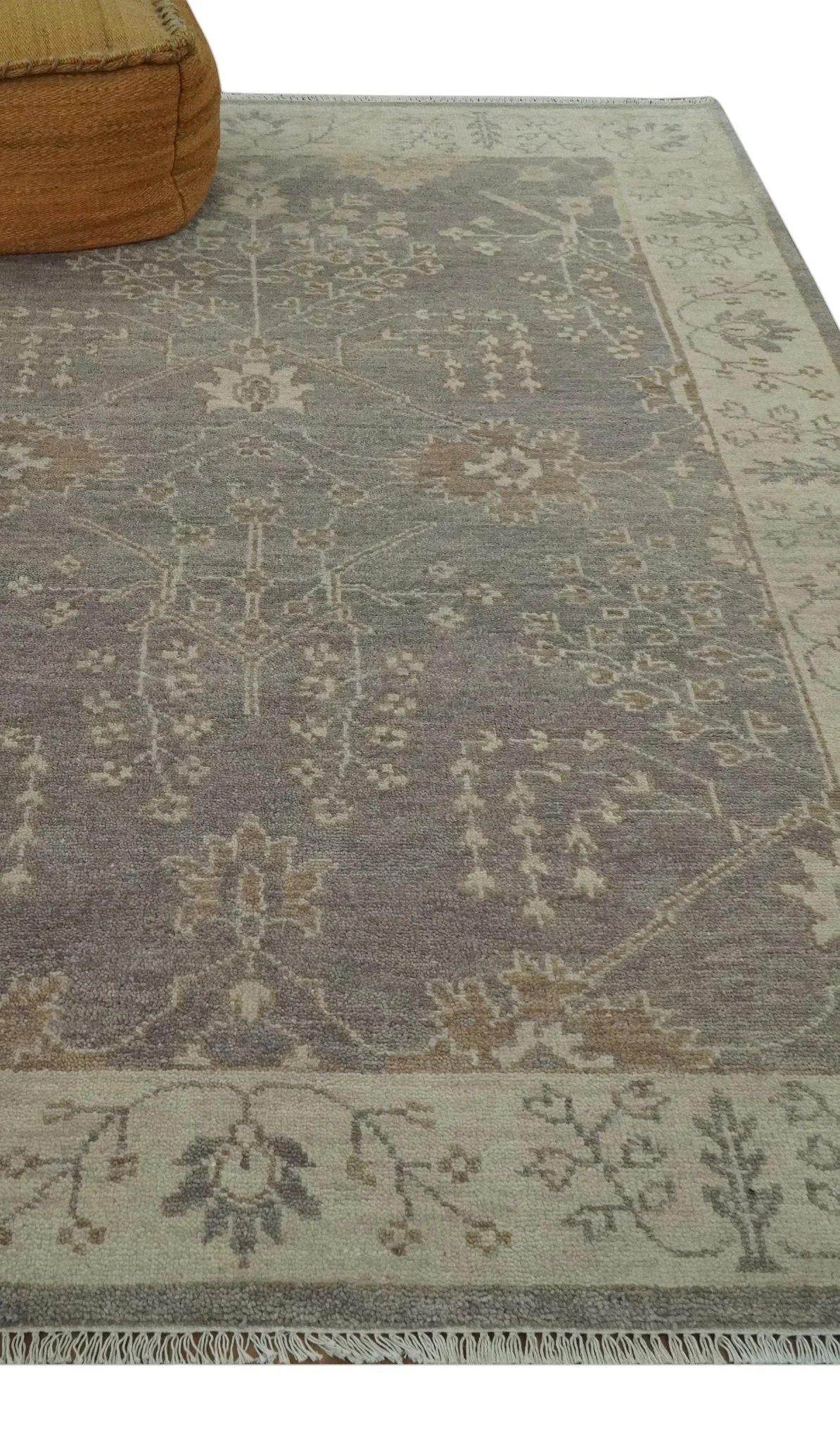 Custom Made Vintage Style Tree of life Brown And Beige Hand Knotted Wool Rug - Image 3