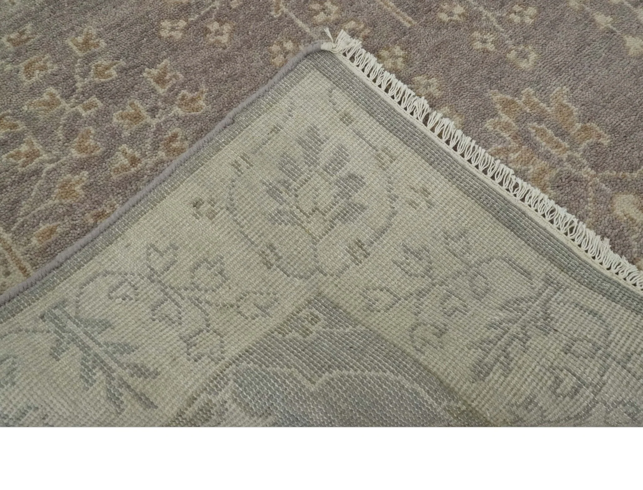Custom Made Vintage Style Tree of life Brown And Beige Hand Knotted Wool Rug - Image 4