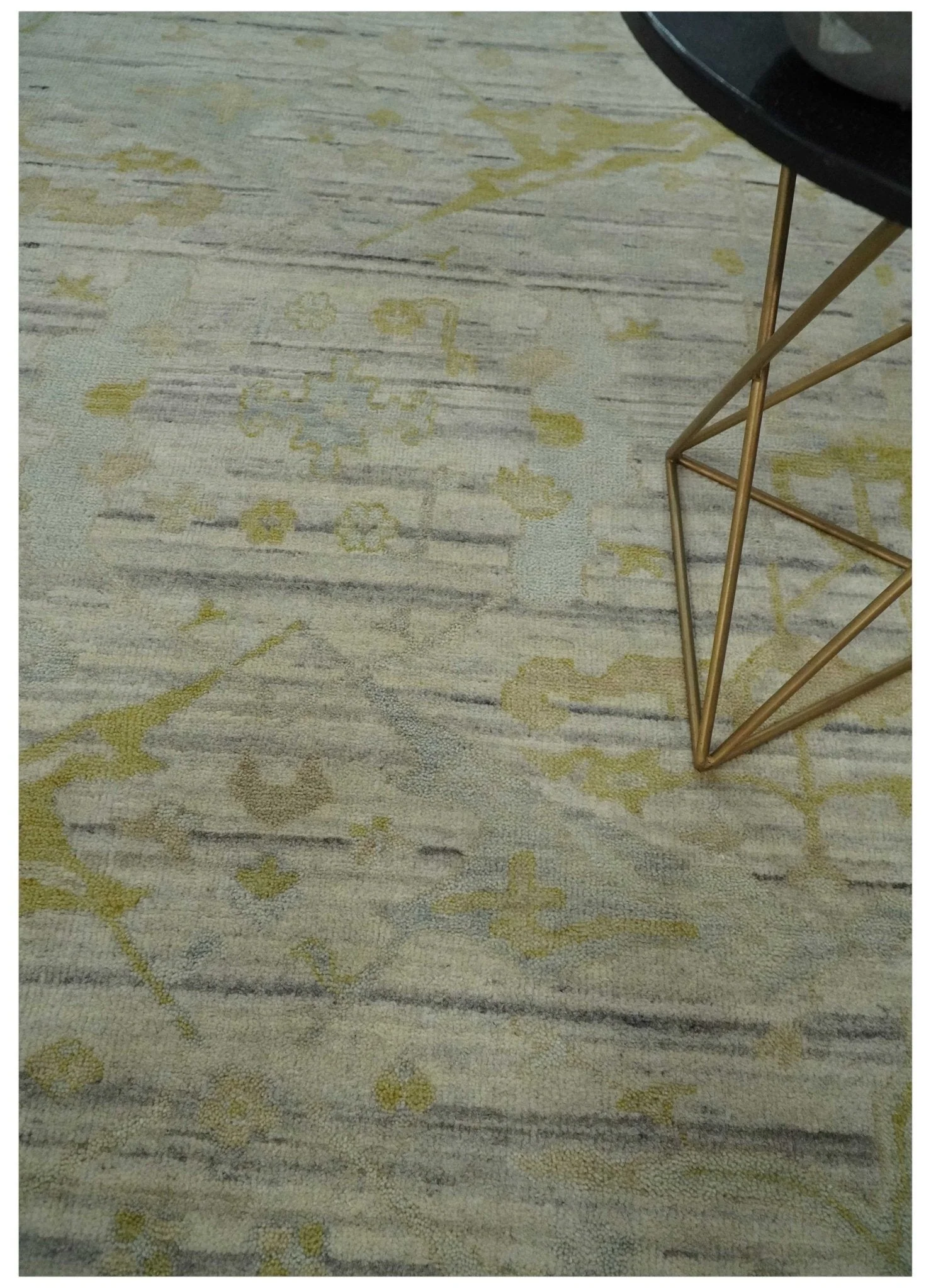 Custom Made Washed Out Hand Knotted Antique Ivory, Silver and Olive Traditional Wool Rug - Image 2