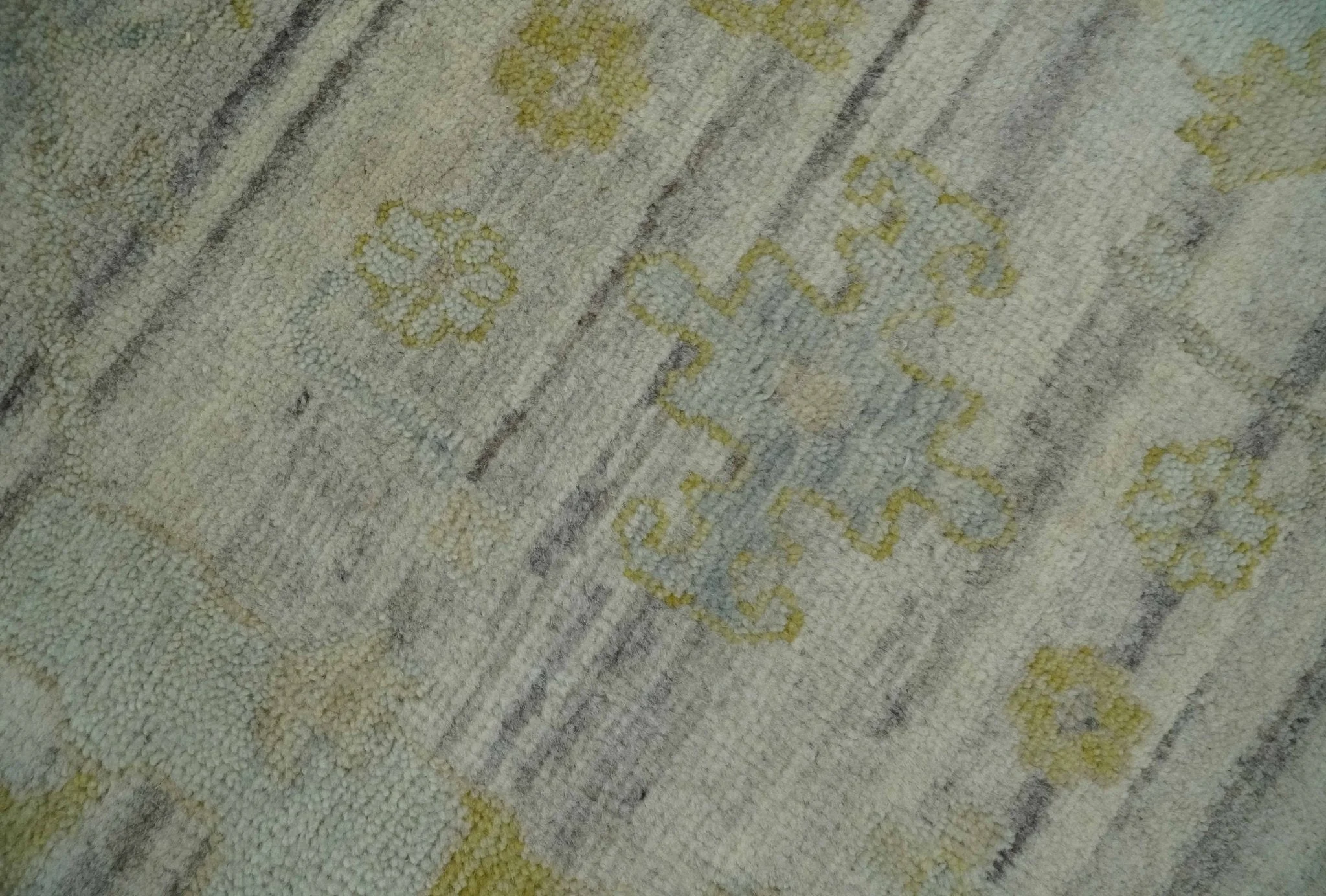 Custom Made Washed Out Hand Knotted Antique Ivory, Silver and Olive Traditional Wool Rug - Image 4