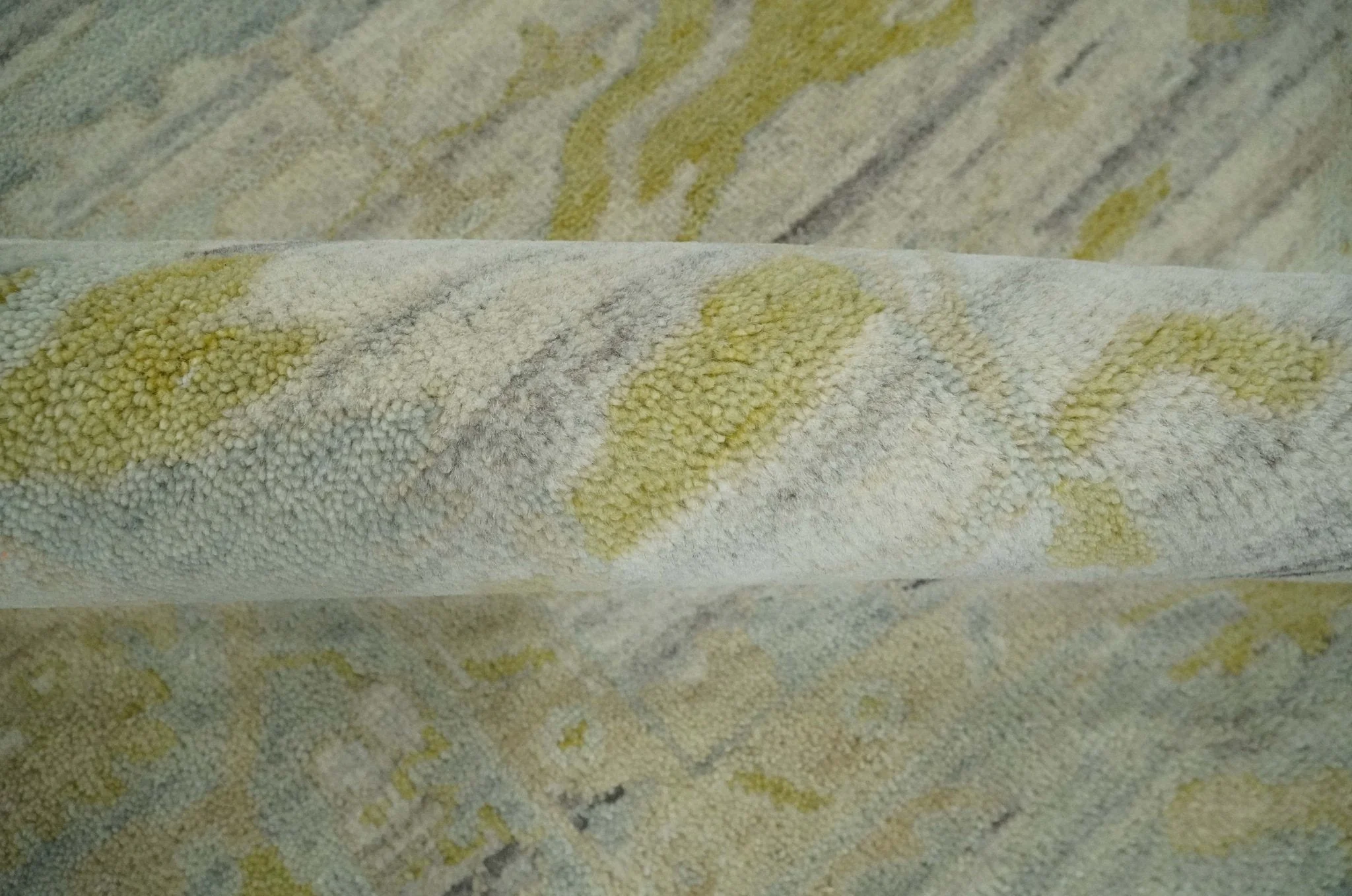 Custom Made Washed Out Hand Knotted Antique Ivory, Silver and Olive Traditional Wool Rug - Image 6