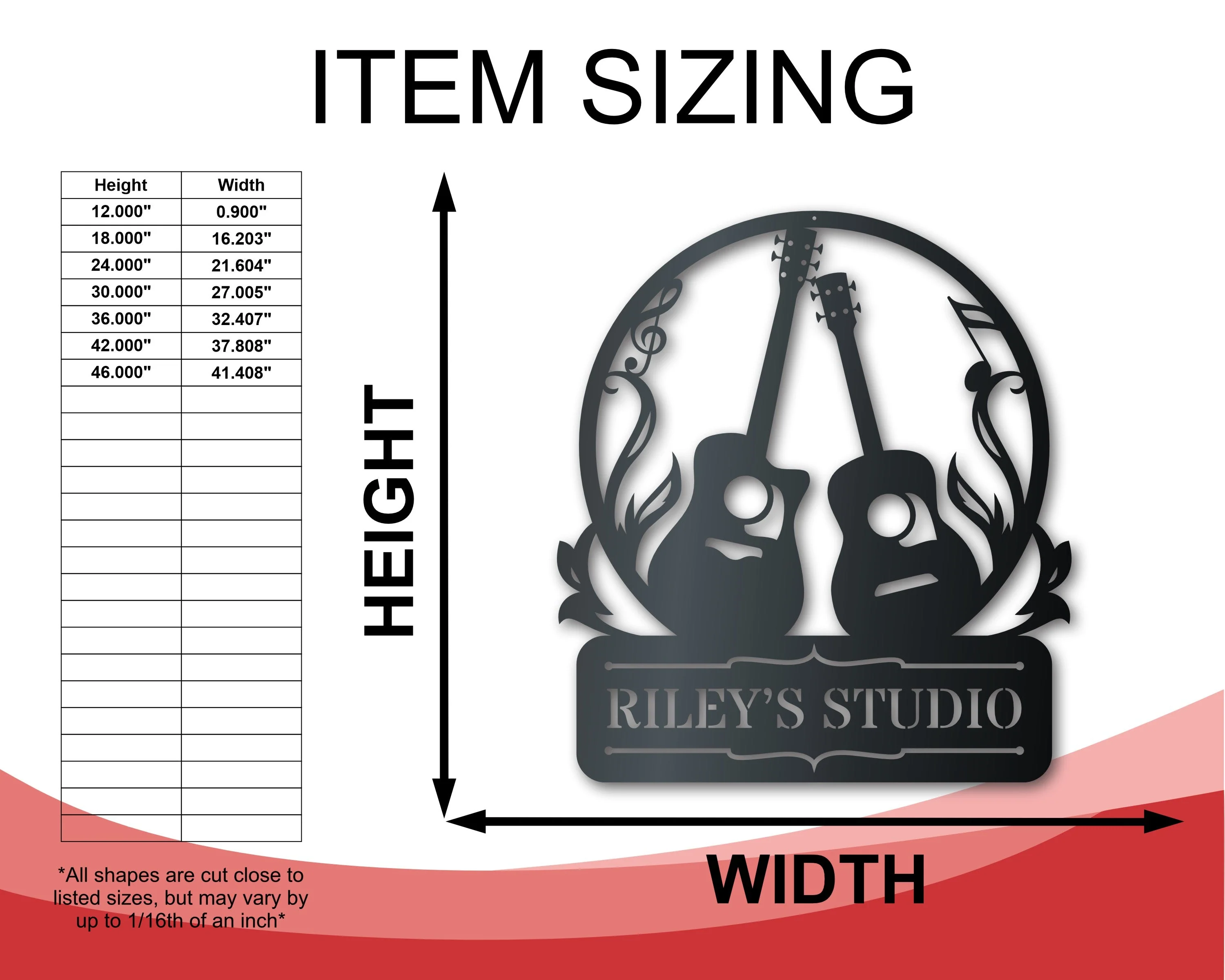 Custom Metal Acoustic Guitar Duo Wall Art | Custom Metal Music Sign | Indoor Outdoor | Up to 46" | Over 20 Color Options - Image 2