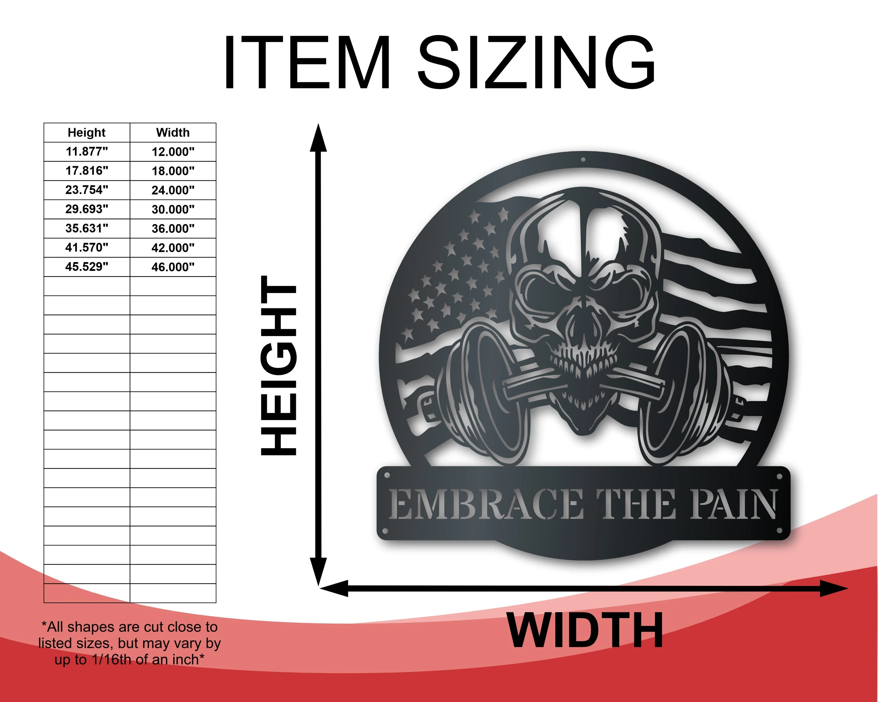 Custom Metal American Fitness Skull Wall Art | Metal Patriotic Gym Sign | Indoor Outdoor | Up to 46" | Over 20 Color Options - Image 2